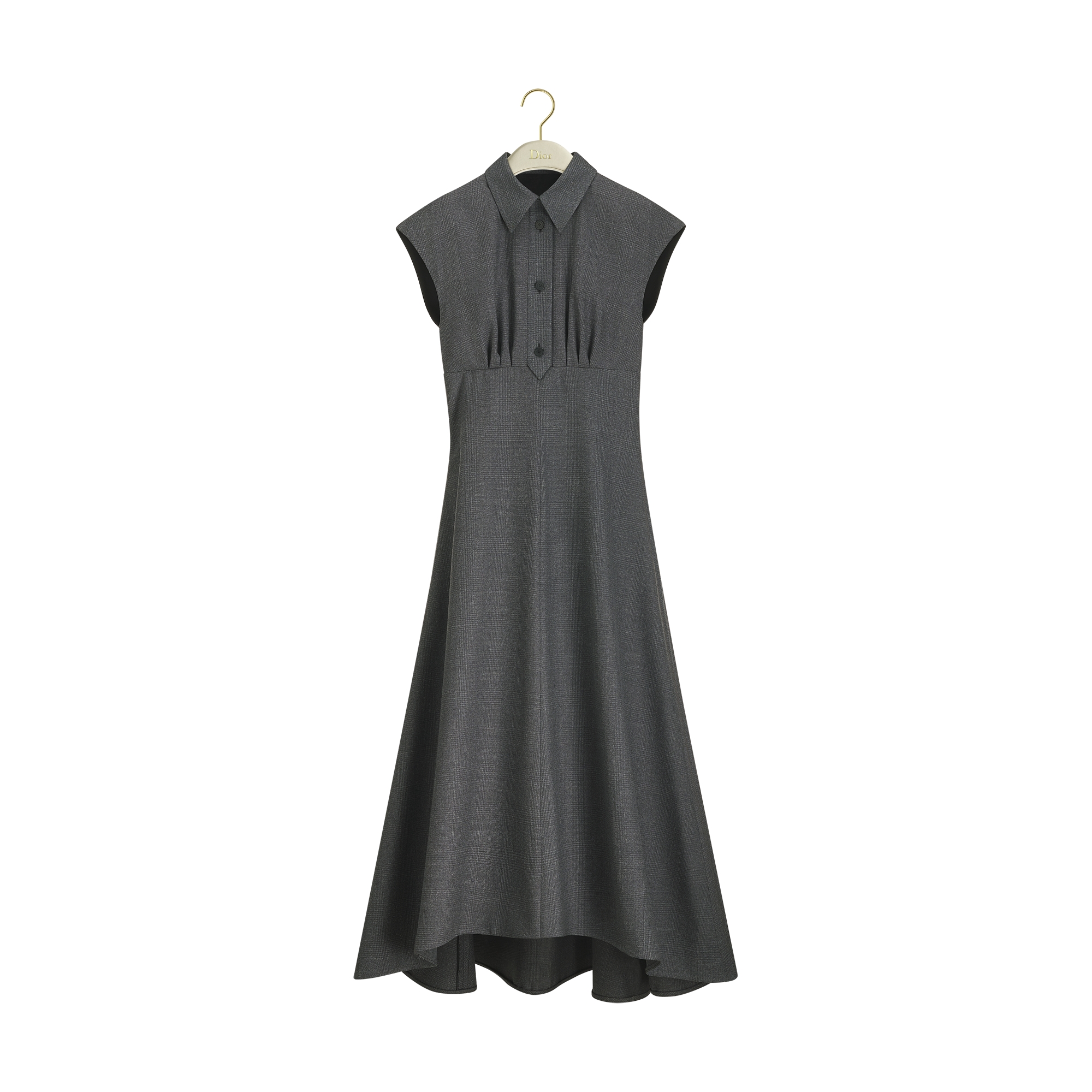 Mid-Length Flared Dress Gray Prince of Wales Virgin Wool | DIOR