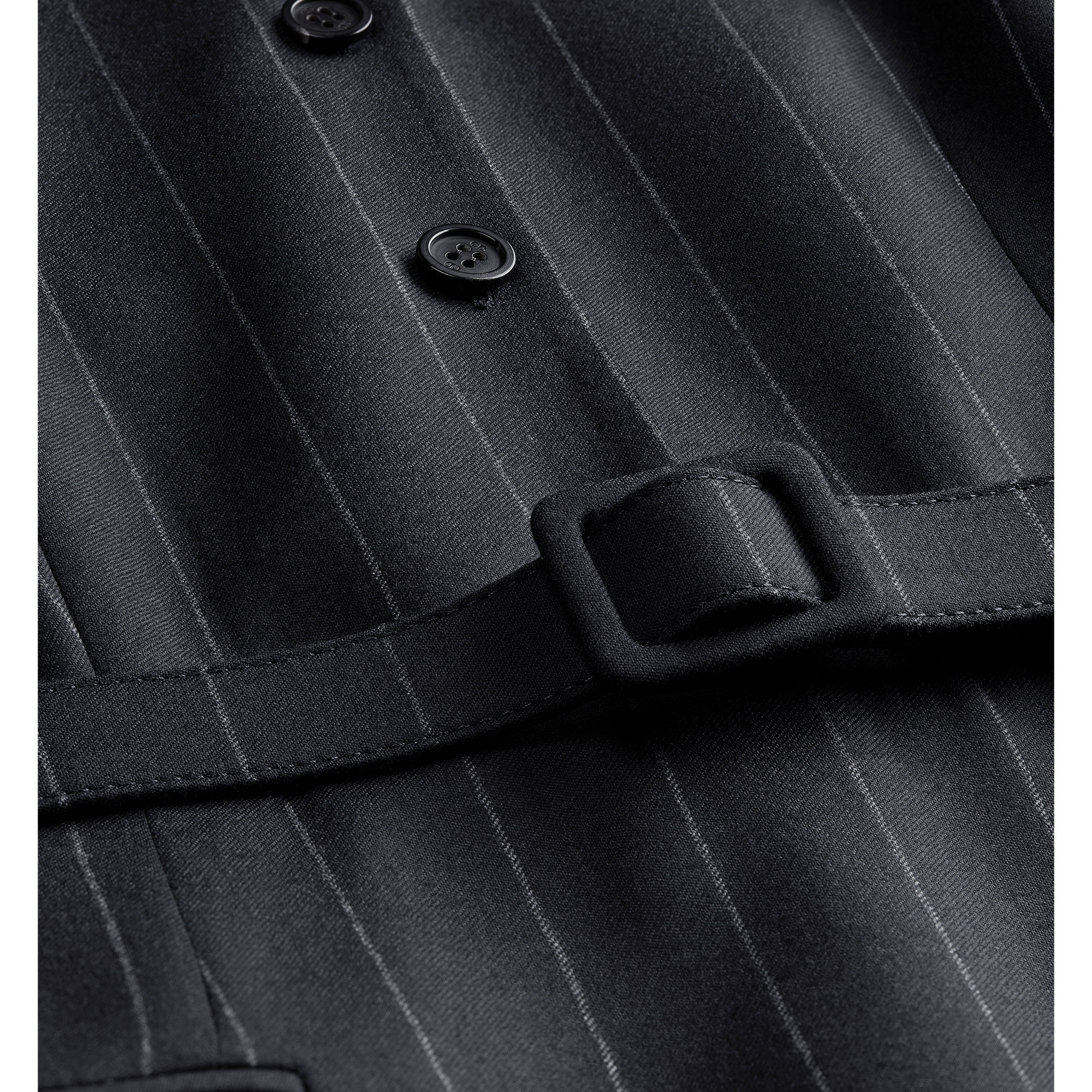 Mid-Length Belted Dress Navy Blue D-Stripes Virgin Wool E09