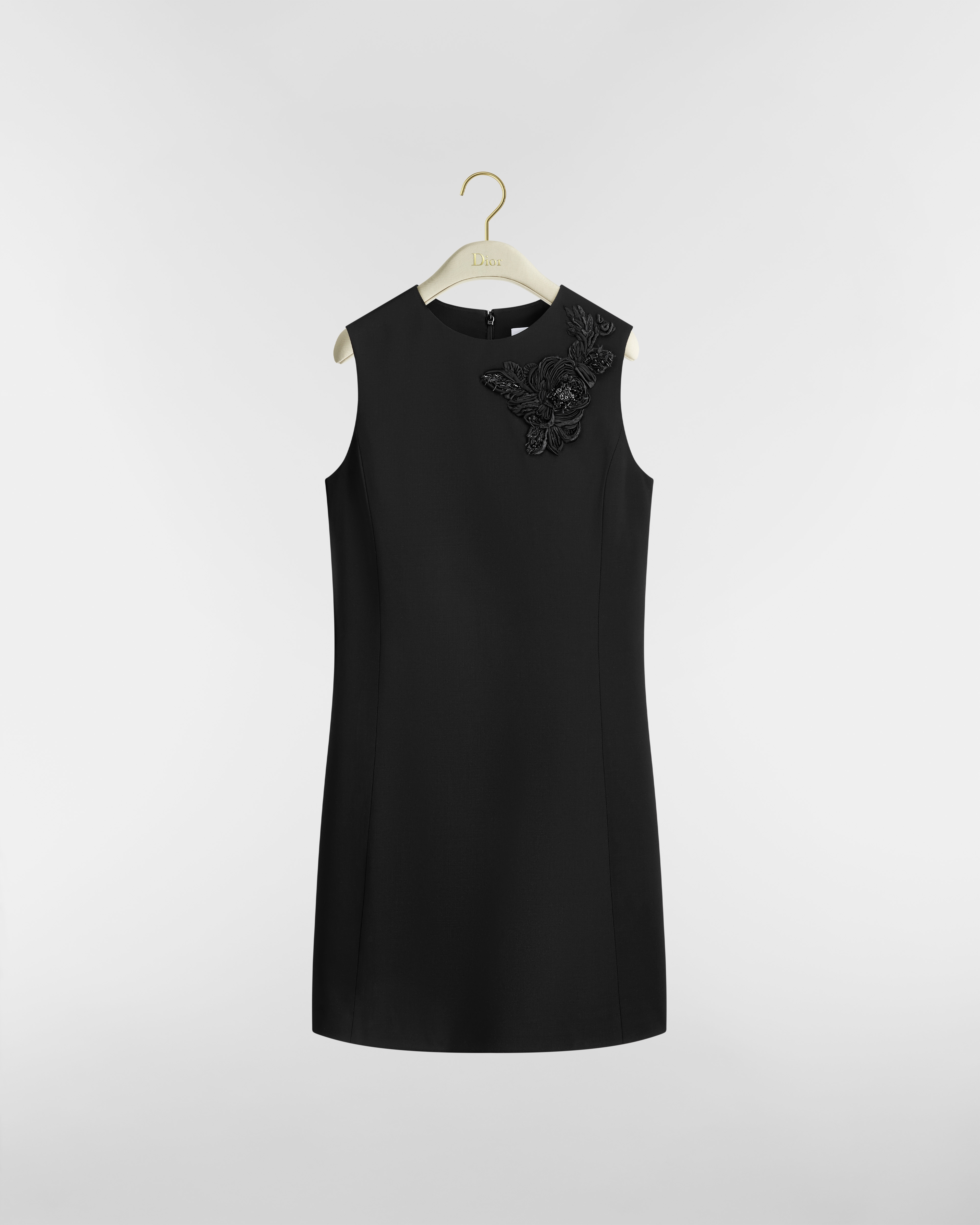Short Straight Dress Black Virgin Wool E01