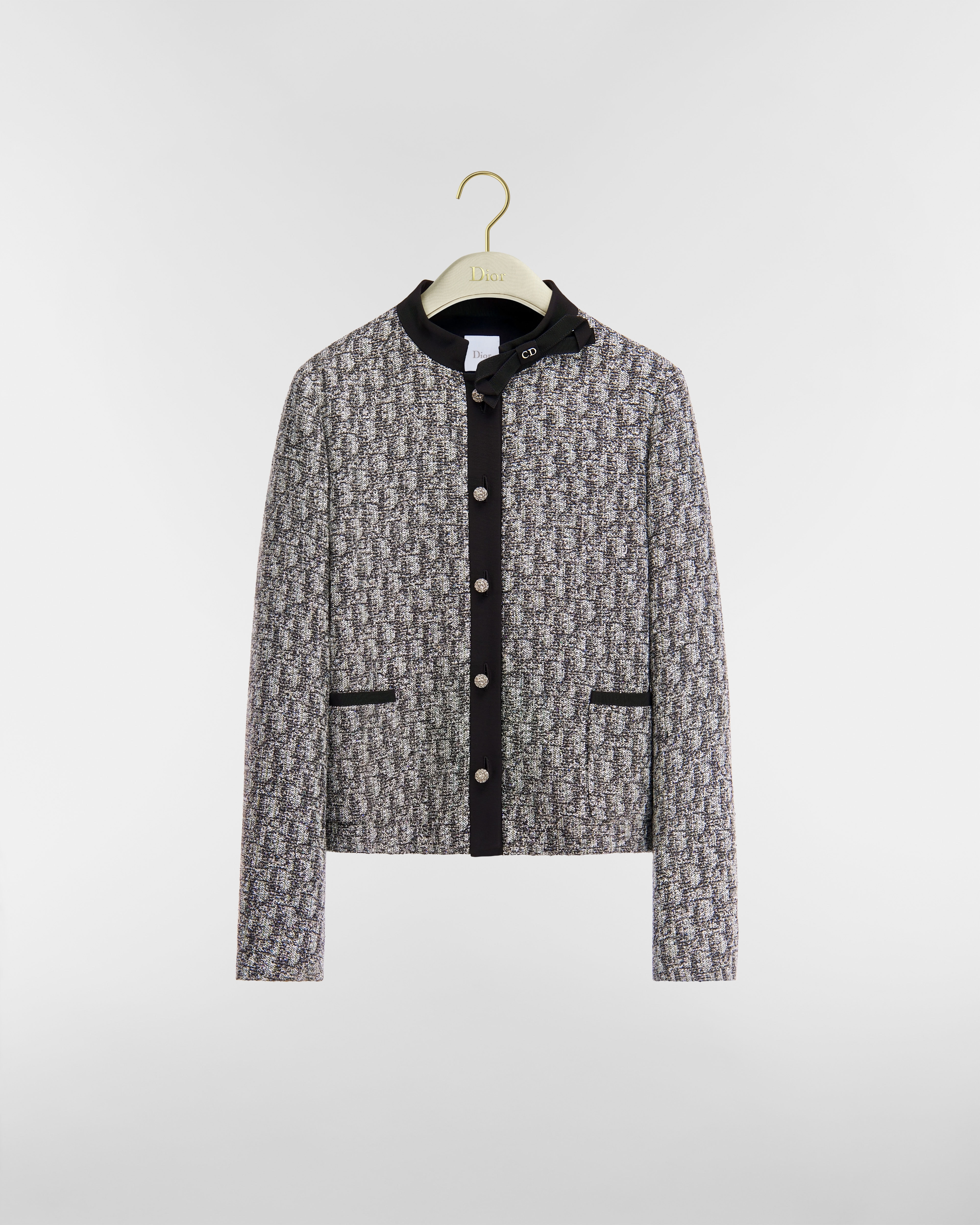 Chaqueta Tweed de mezcla de seda, lana y algodón Dior Oblique gris metalizado con lentejuelas E01