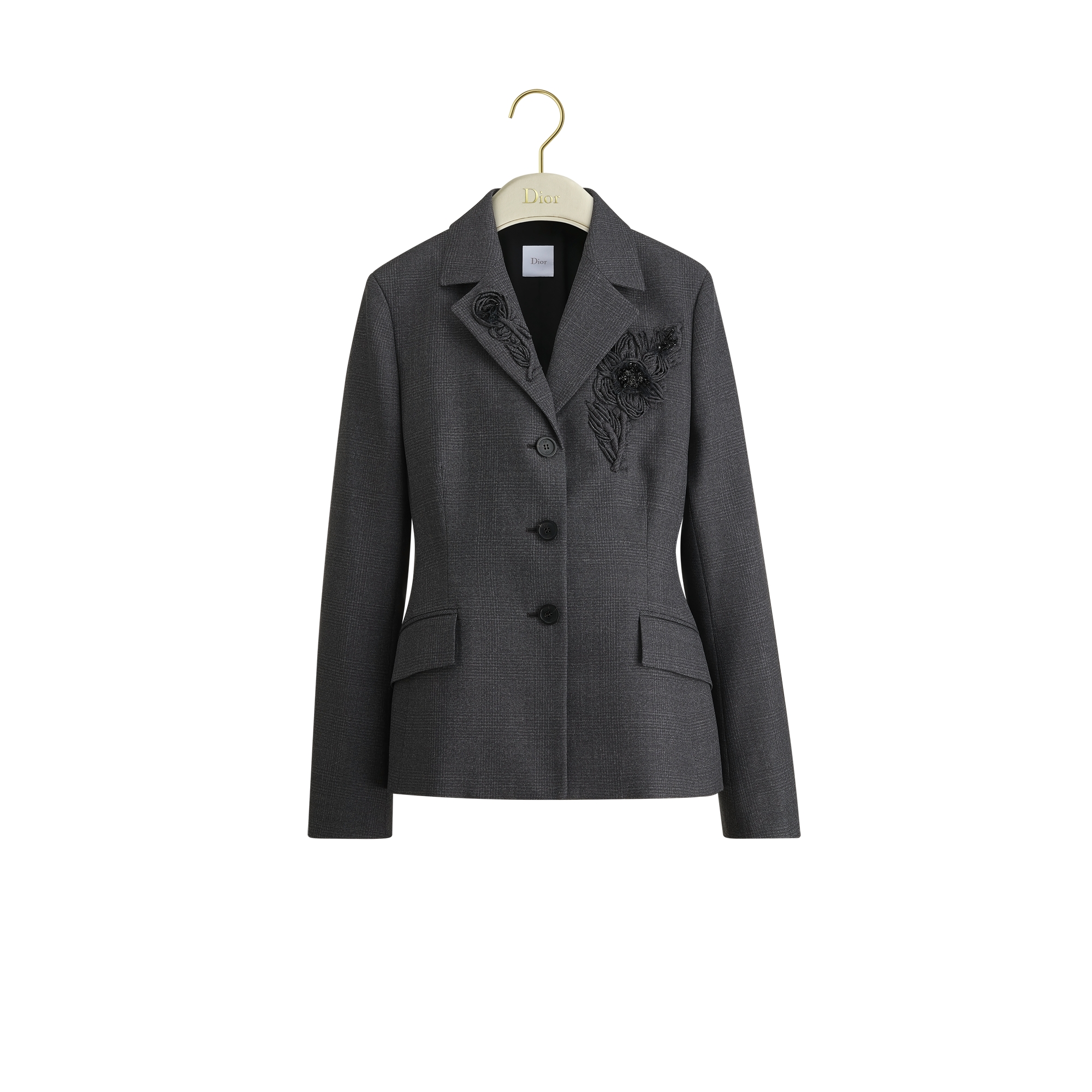 Embroidered Bar Jacket Gray Prince of Wales Virgin Wool E01