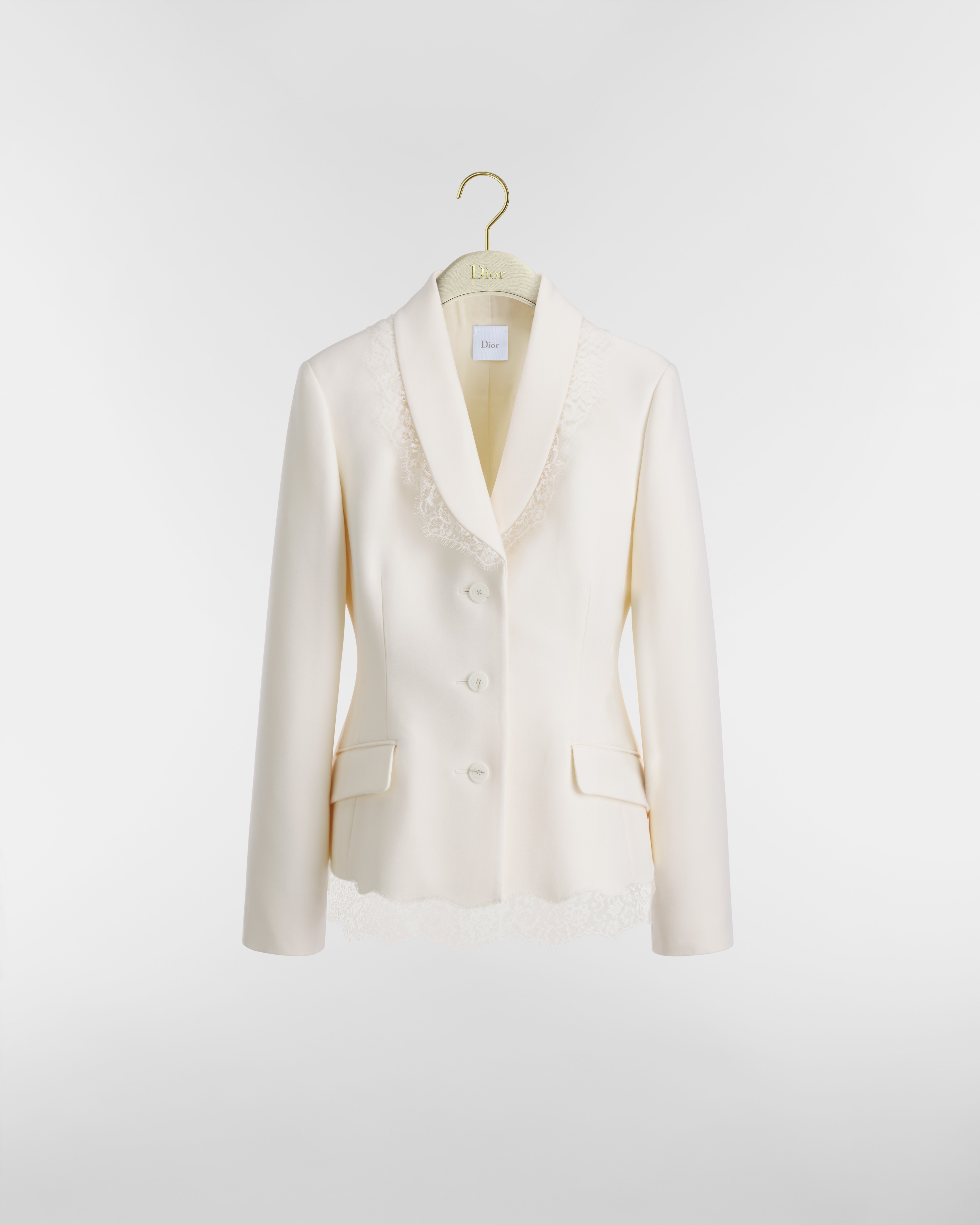 Bar Jacket White Wool, Silk and Lace E01