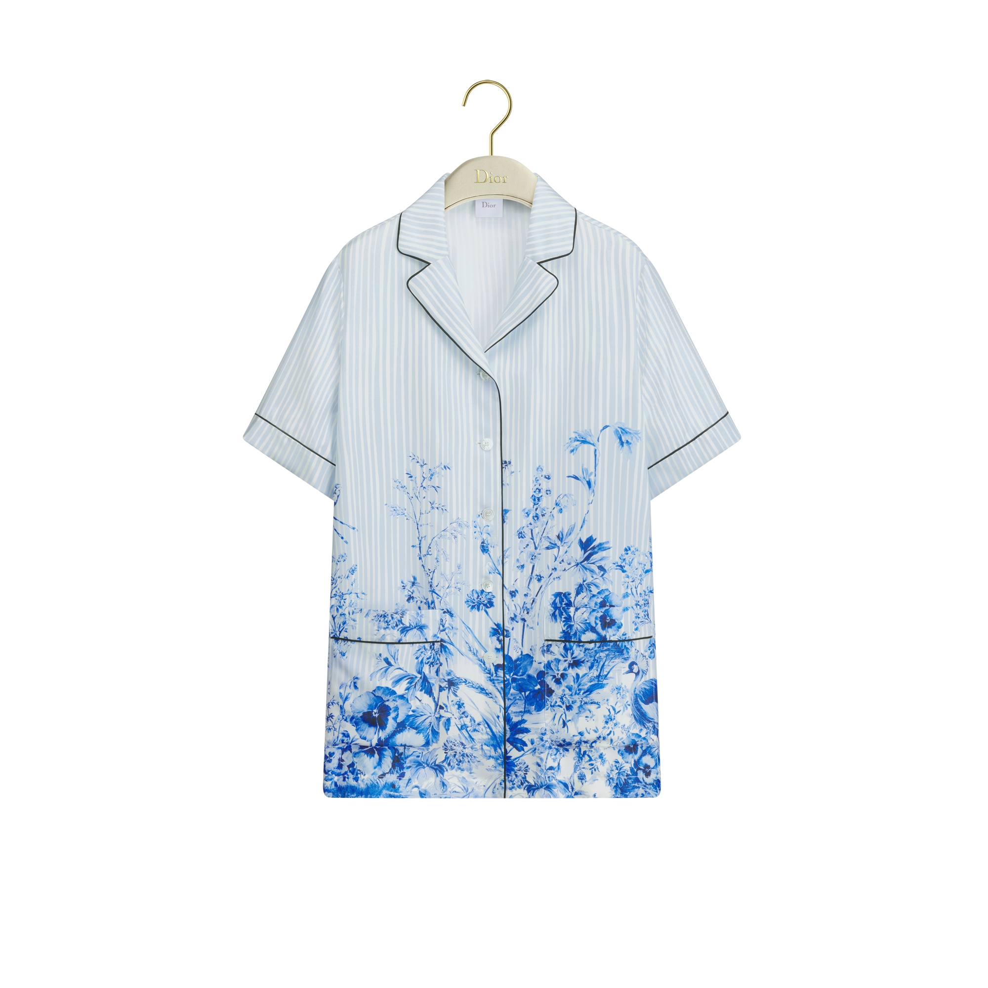 Dioriviera Short-Sleeved Shirt White and Navy Blue Toile de Jouy