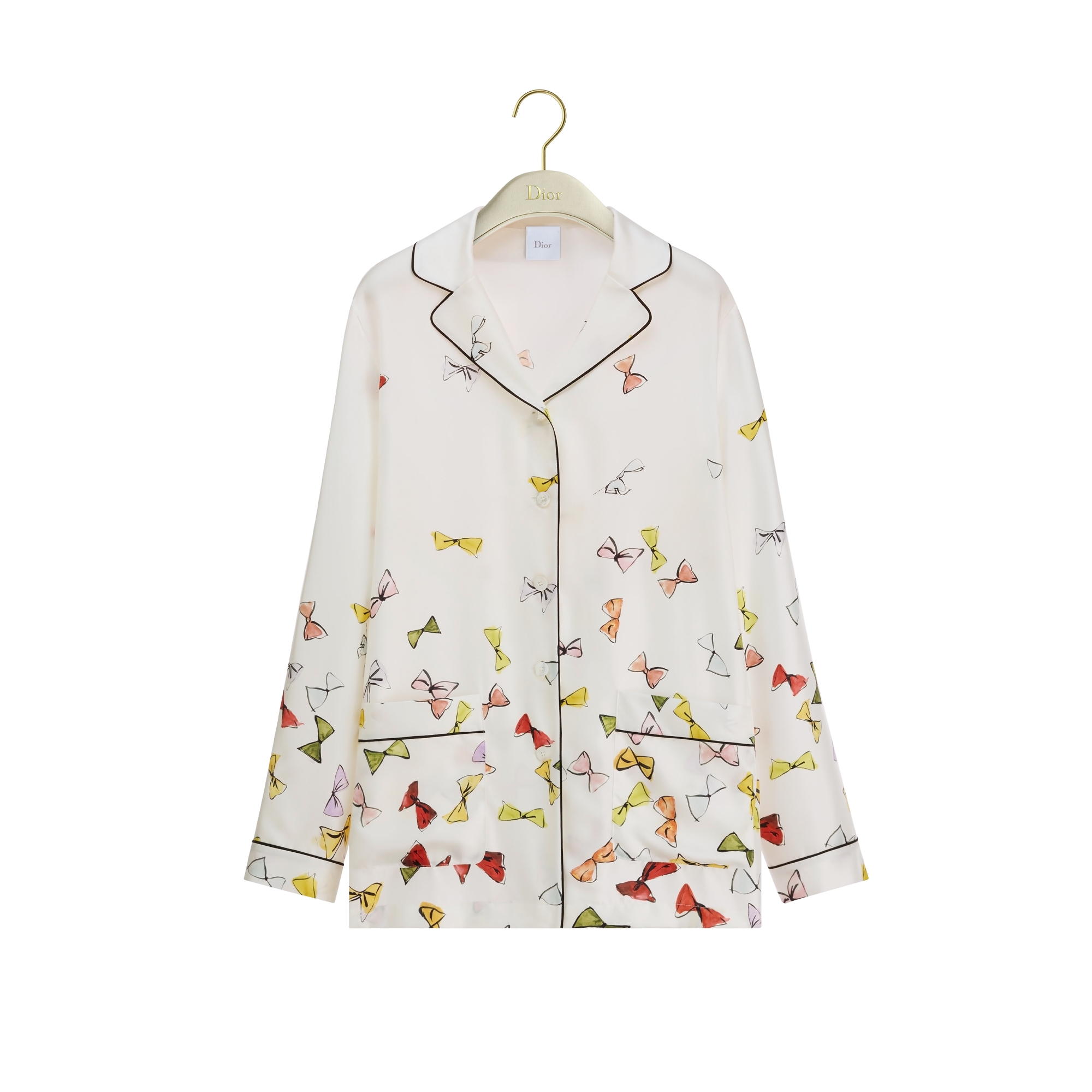Dioriviera Shirt White Silk Twill with Multicolor Dior Bows Motif