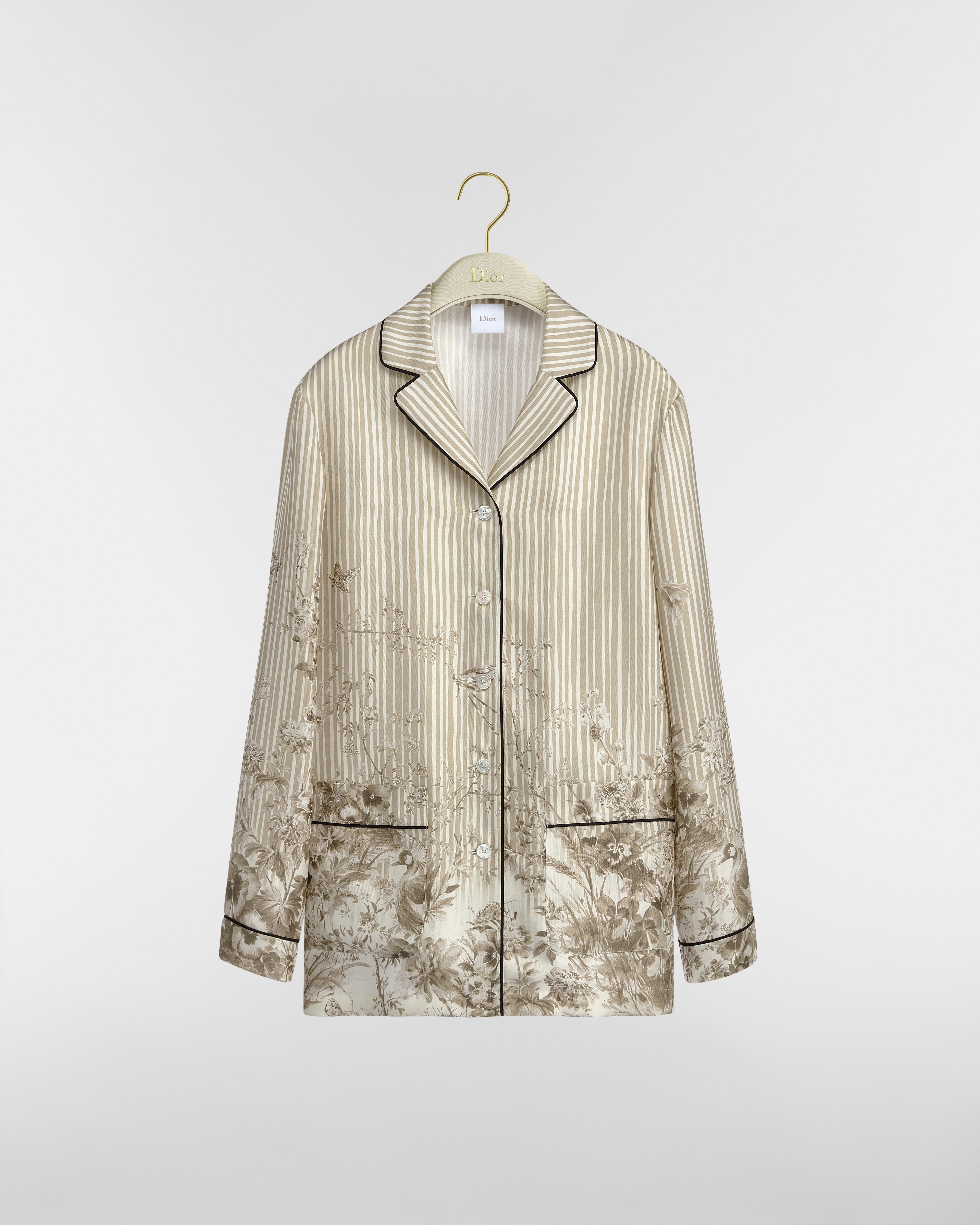 Dioriviera Hemd Seidentwill in Beige mit Toile de Jouy Floral Garden Motiv E01