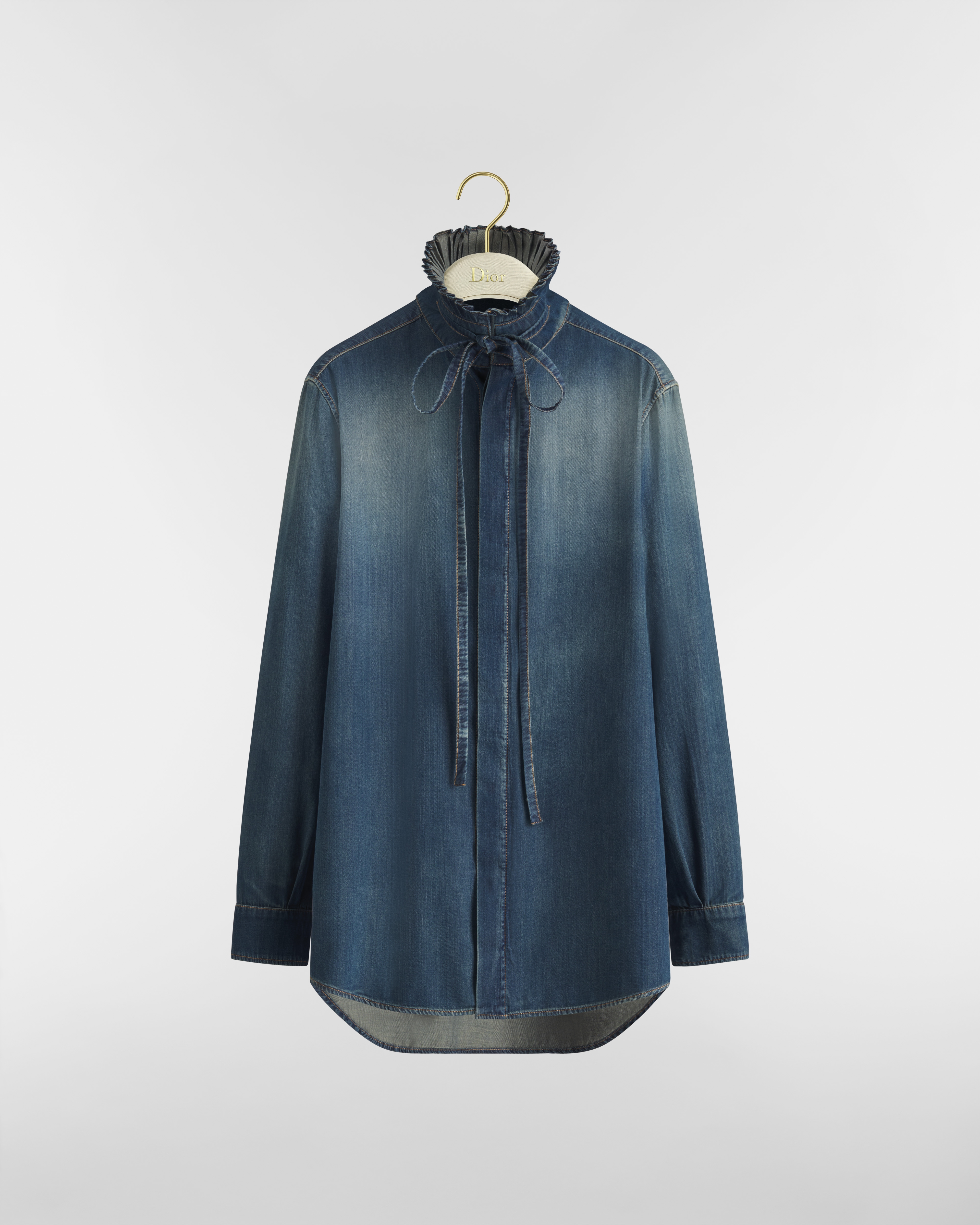 Blusa lunga con colletto annodabile