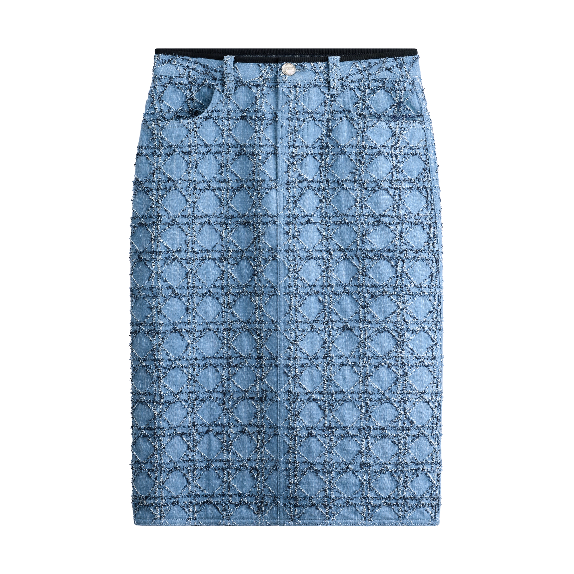  Blue and White Bouclé Cotton-Blend Tweed