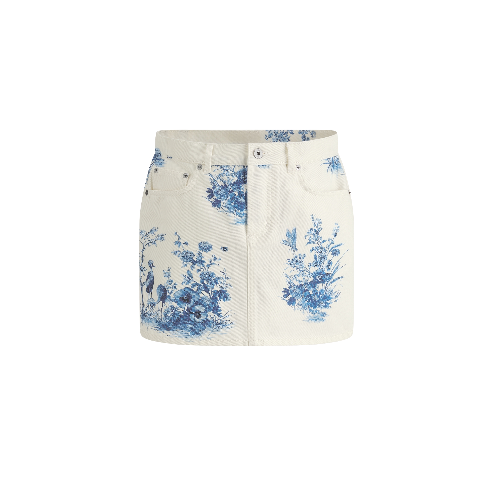 Dioriviera Straight Miniskirt White and Navy Blue Cotton Denim