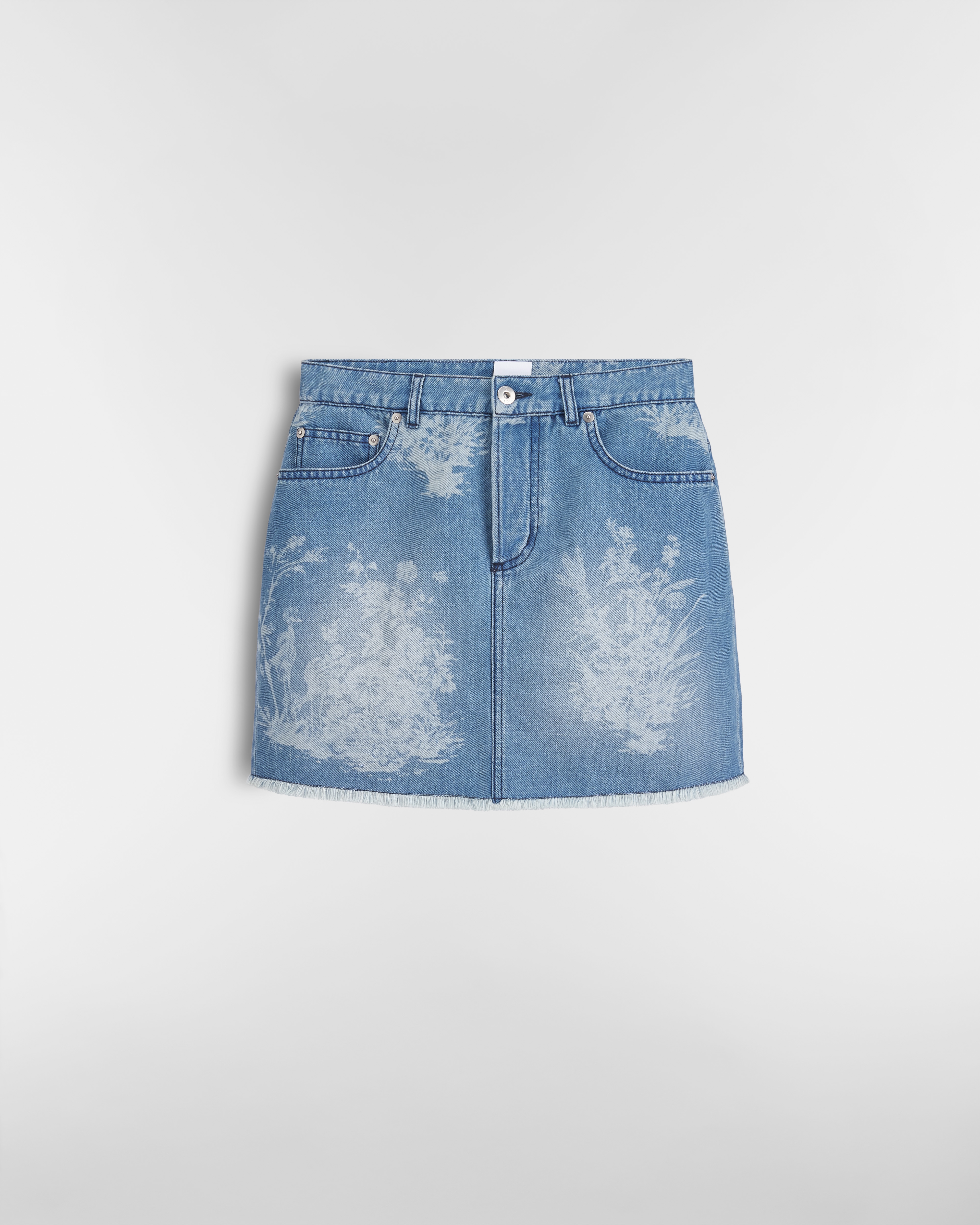Minifalda recta Dioriviera Denim de algodón Toile de Jouy Floral Garden azul E01