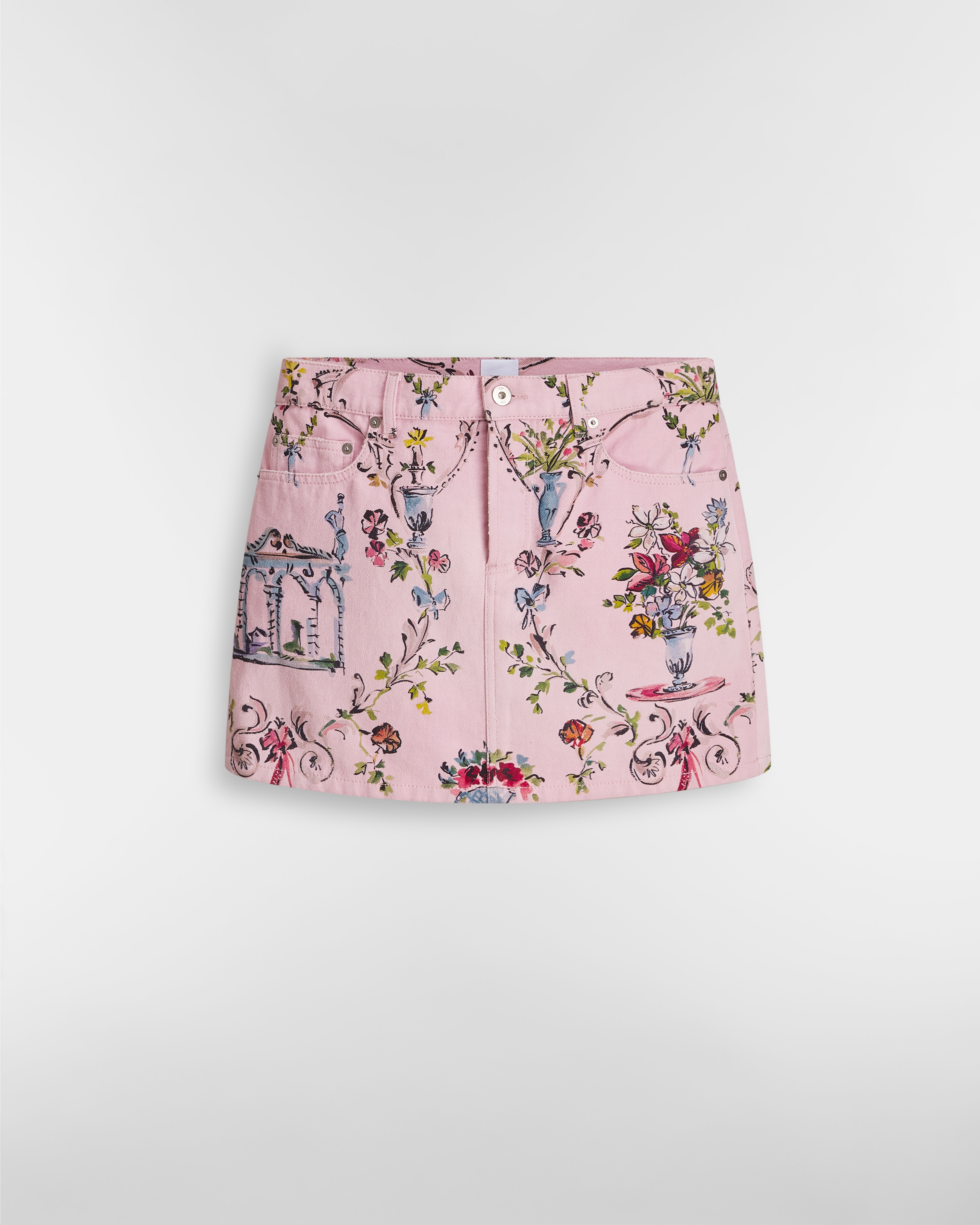 Mini jupe droite Dioriviera Denim de coton et lin roses à motif Dior Arabesque multicolore E01