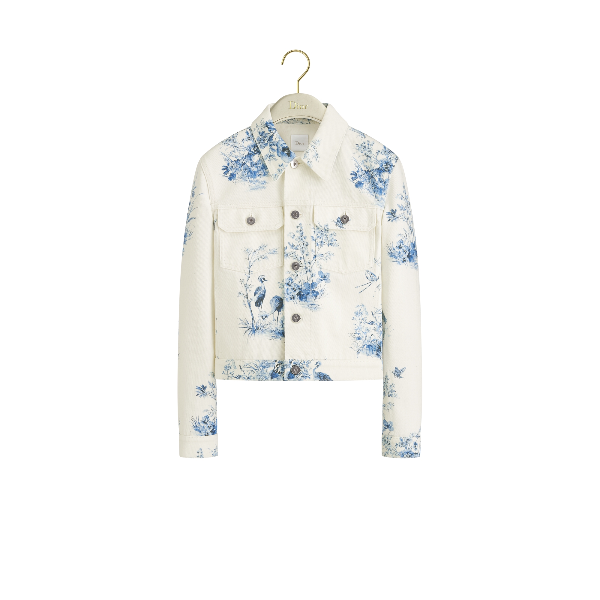 Dioriviera Cropped Jacket White and Navy Blue Toile de Jouy Floral