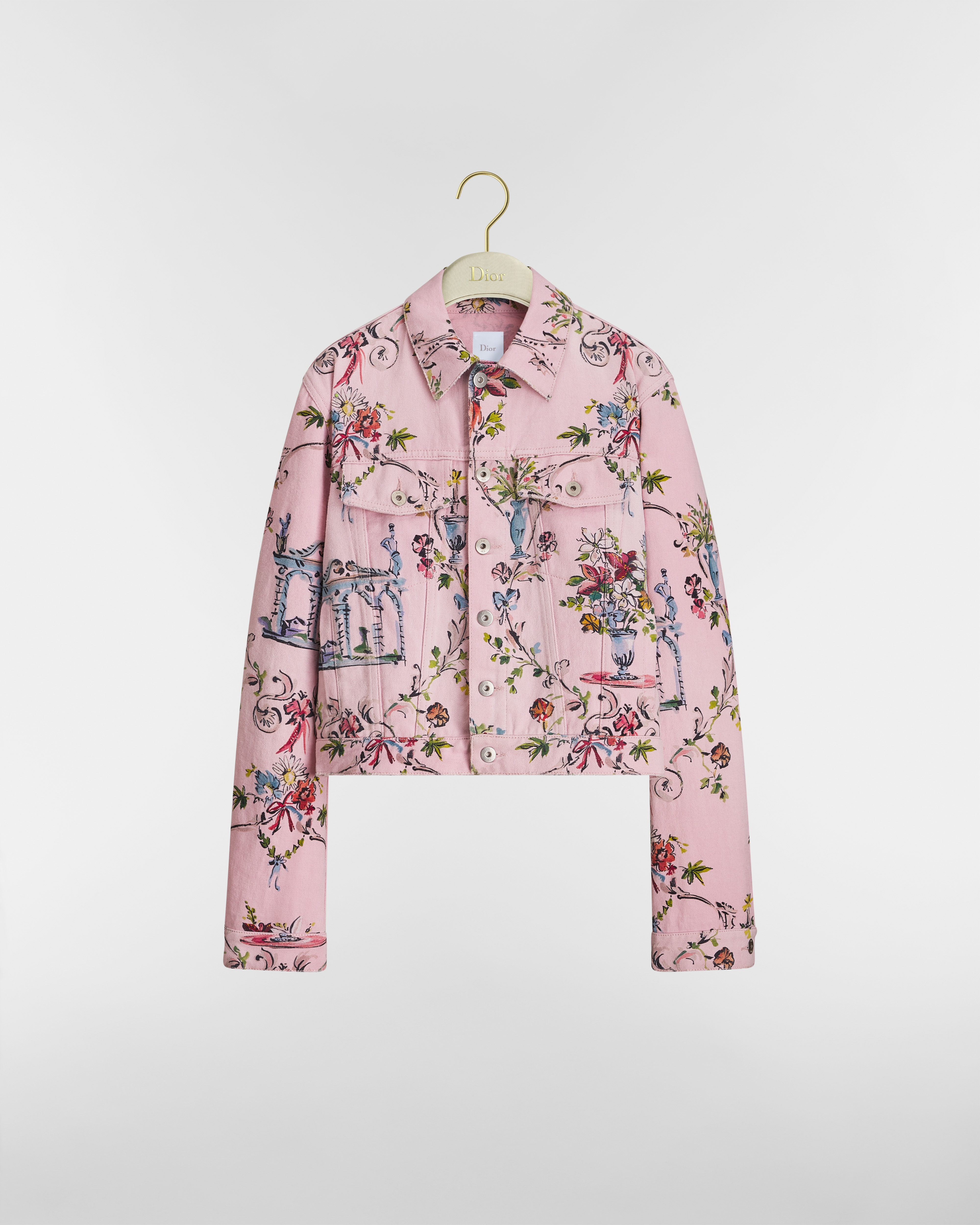 Veste courte Dioriviera Denim de coton et lin roses à motif Dior Arabesque multicolore E01