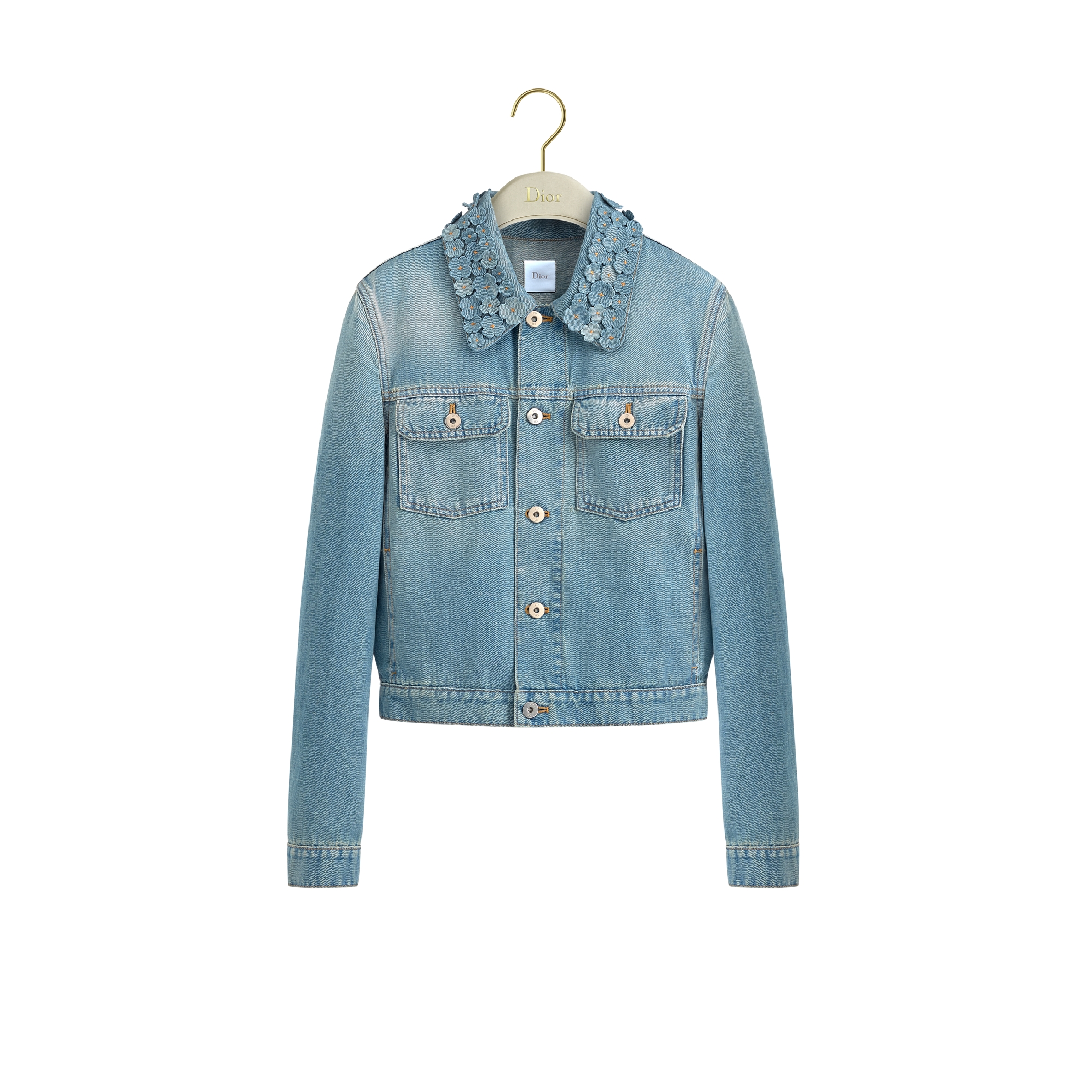 Dioriviera Cropped Jacket with Embroidered Collar Blue Stonewashed