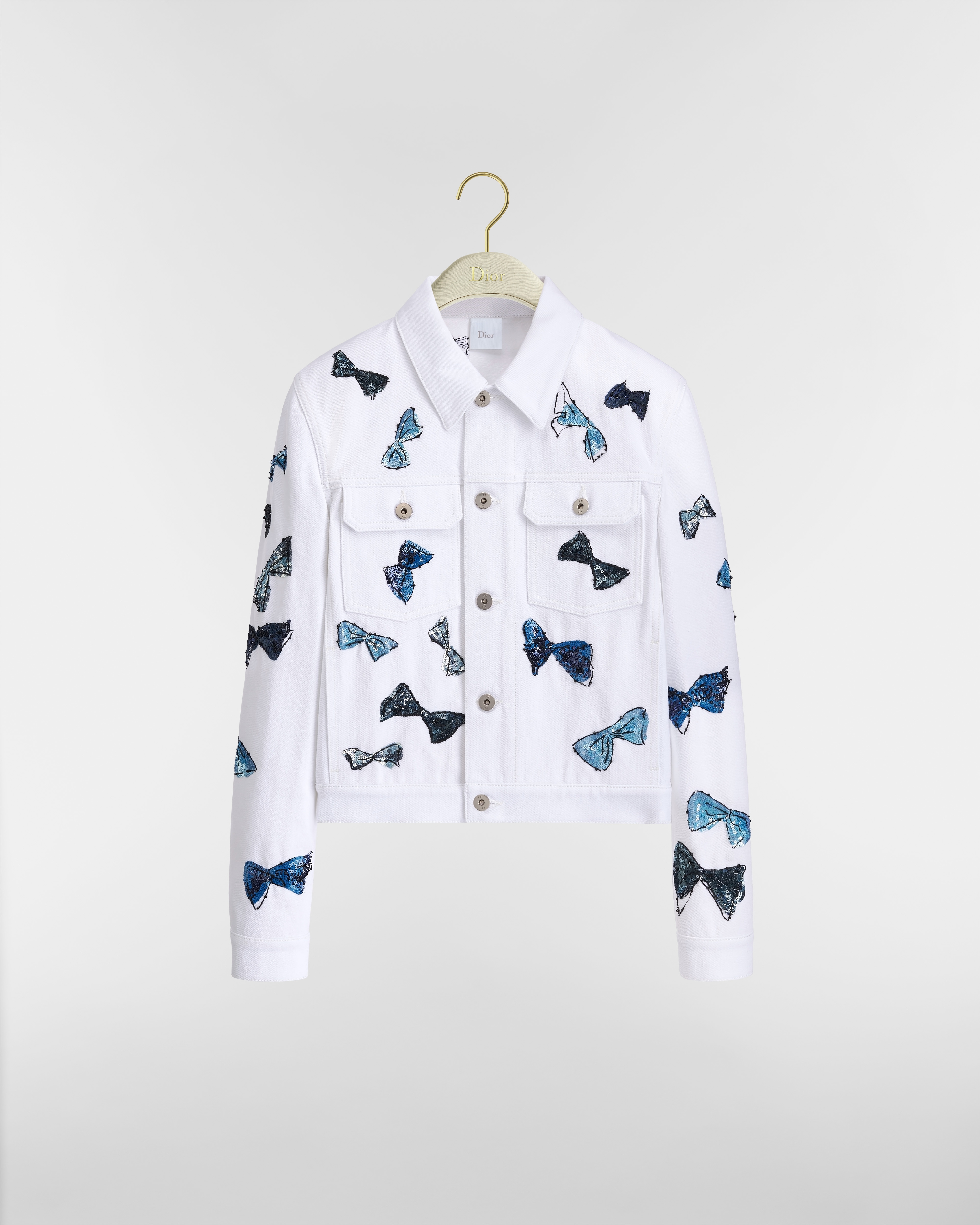 Veste courte Dioriviera Denim de coton blanc à motif Dior Bows bleu E01