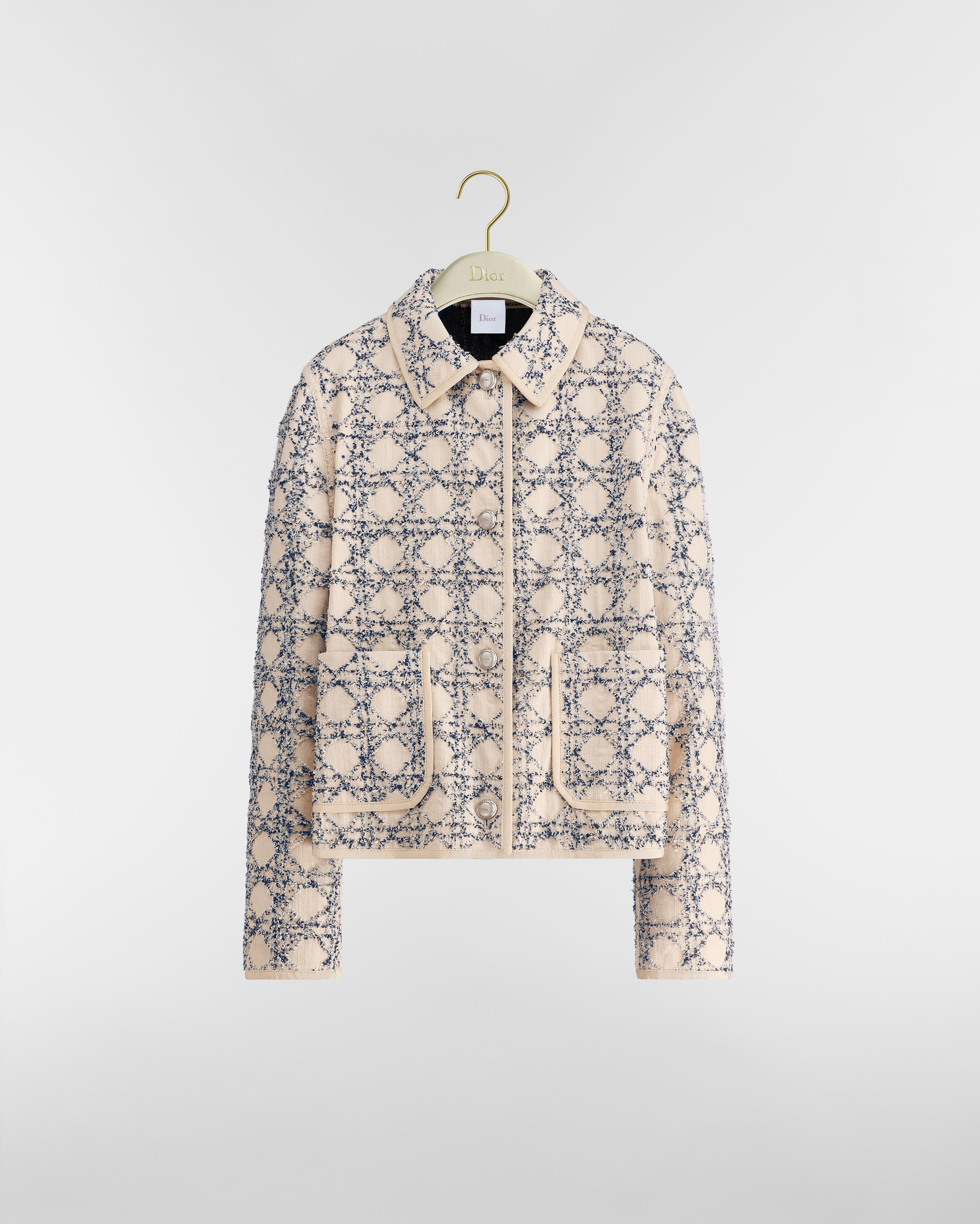 Dioriviera Cannage Cropped Jacket White and Blue Bouclé Cotton-Blend Tweed E01