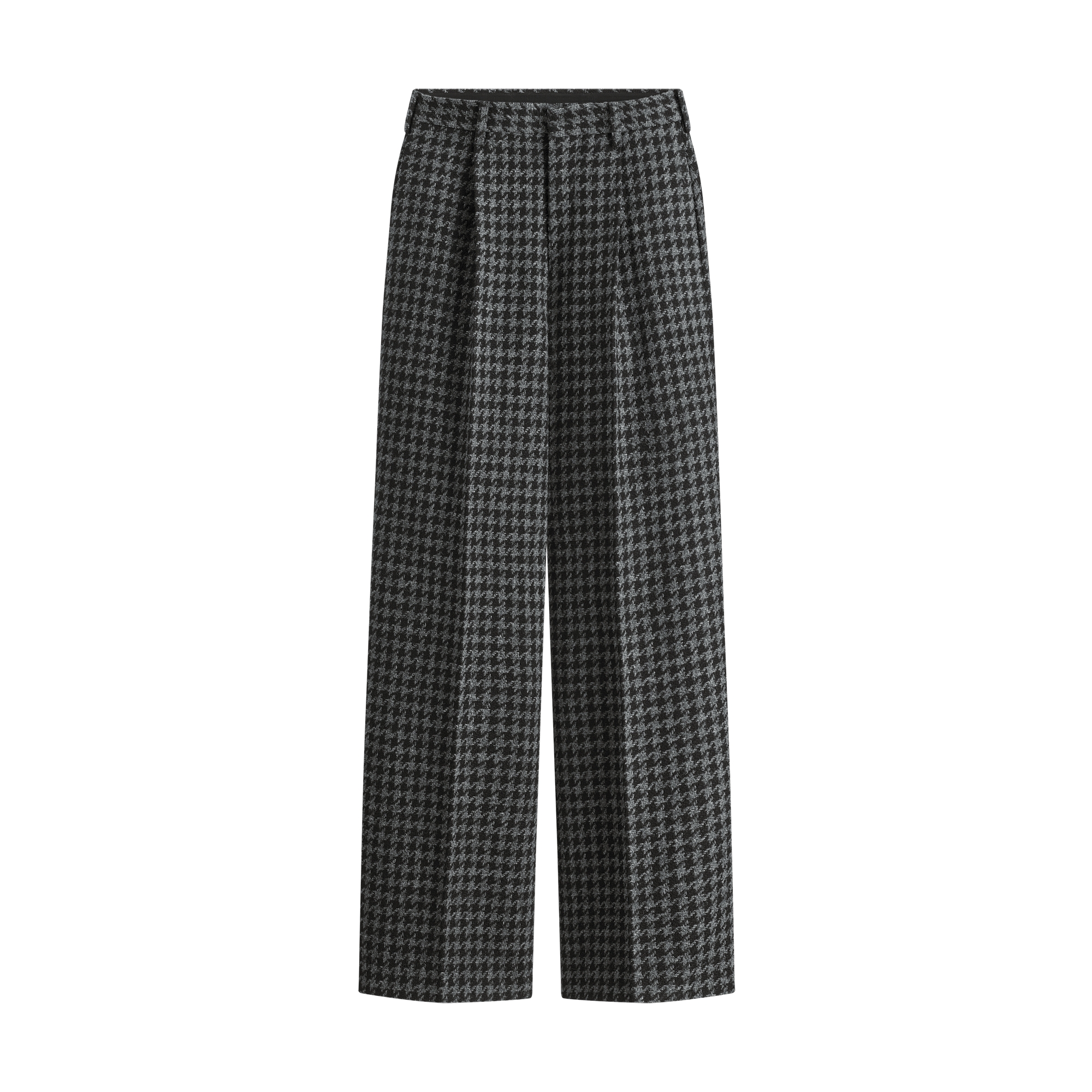 Loose-Fit Pants Black Houndstooth Wool Basketweave E01