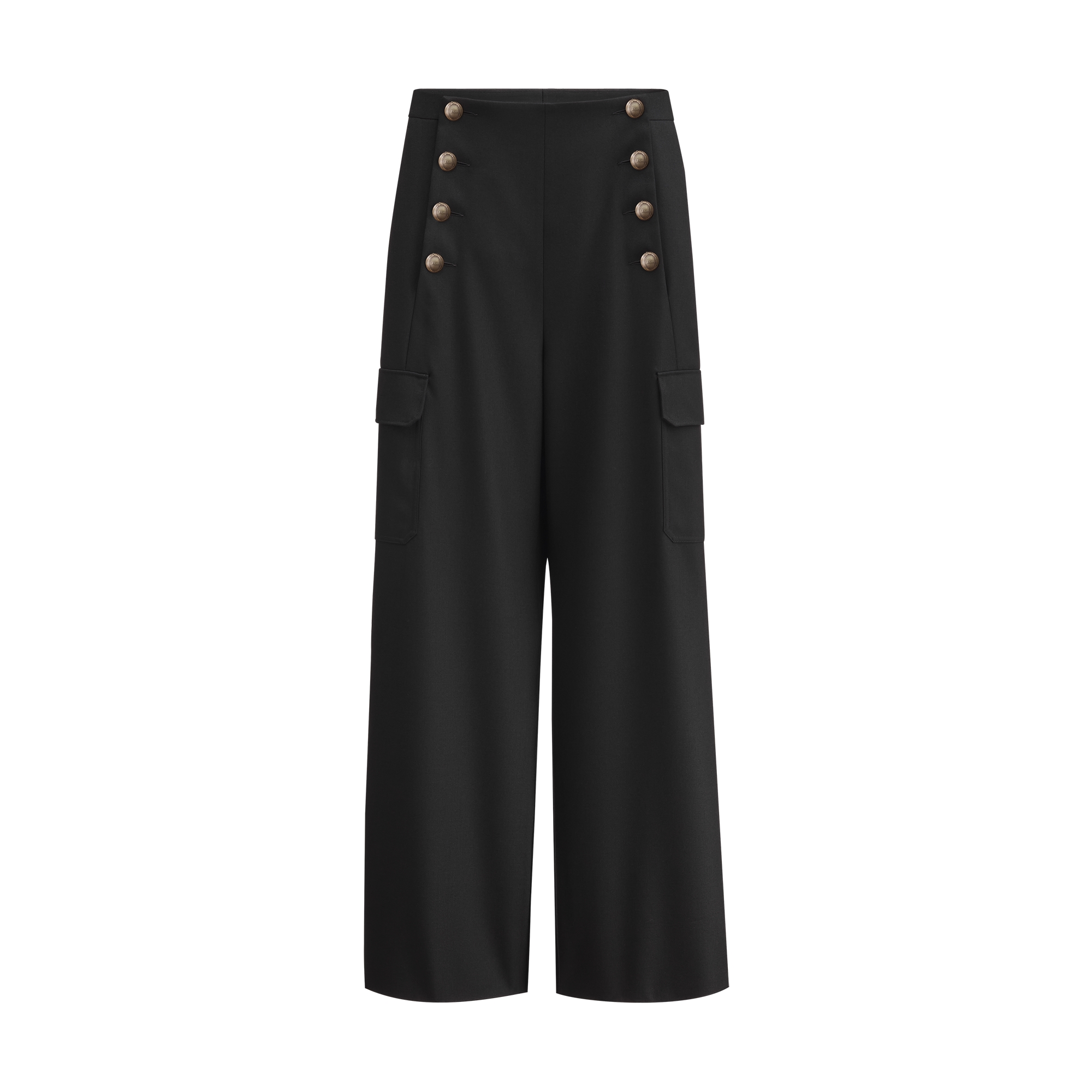 Loose-Fit Pants with Dior Médaillon Buttons Black Wool Drill | DIOR