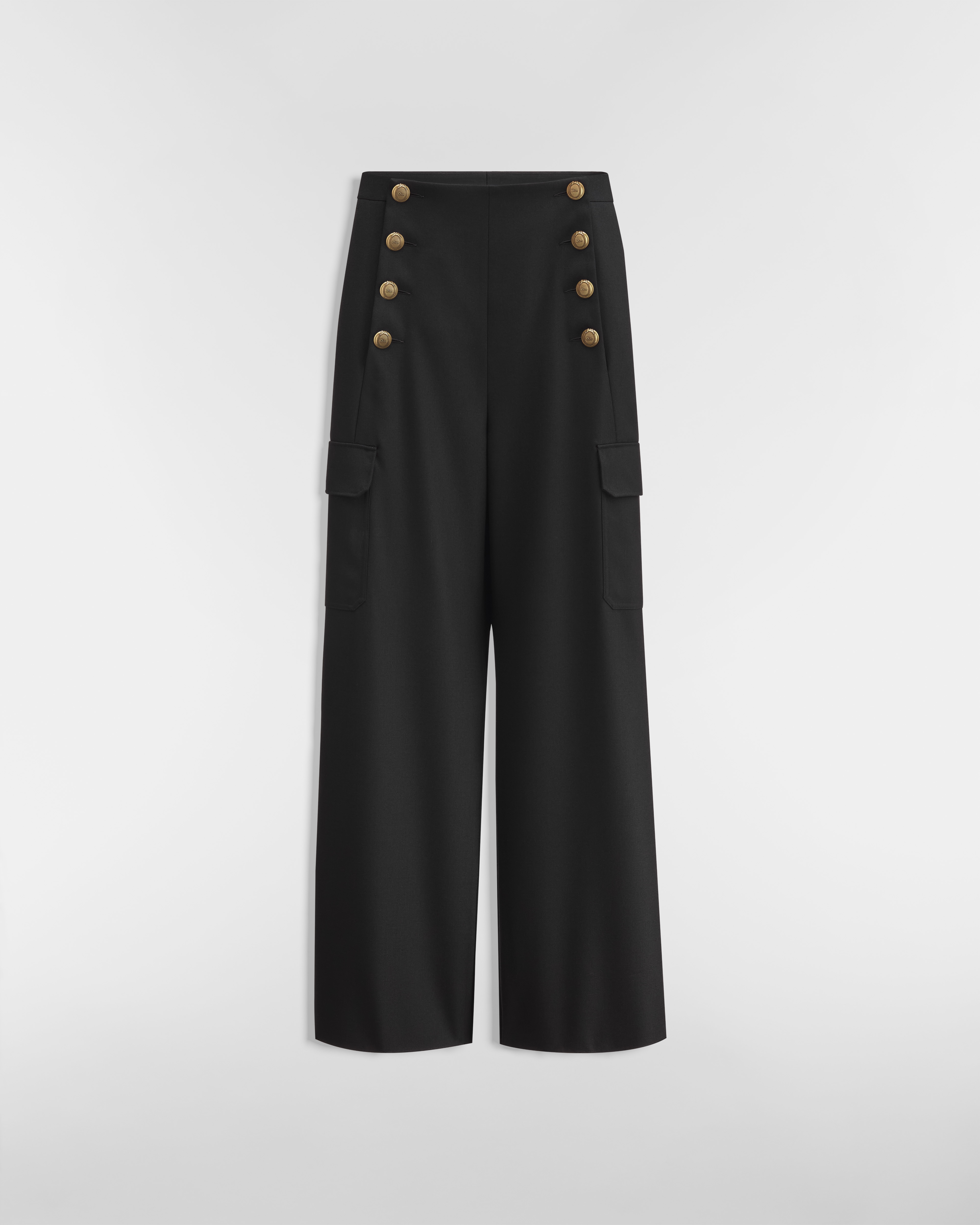 Calça com corte solto e botões Dior Médaillon Drill de lã preto E01