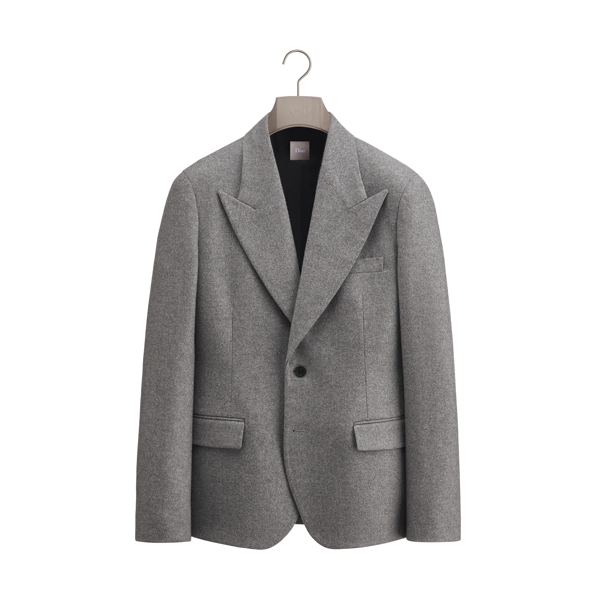 Single-Breasted Jacket Gray Virgin Wool-Cashmere Flannel E01