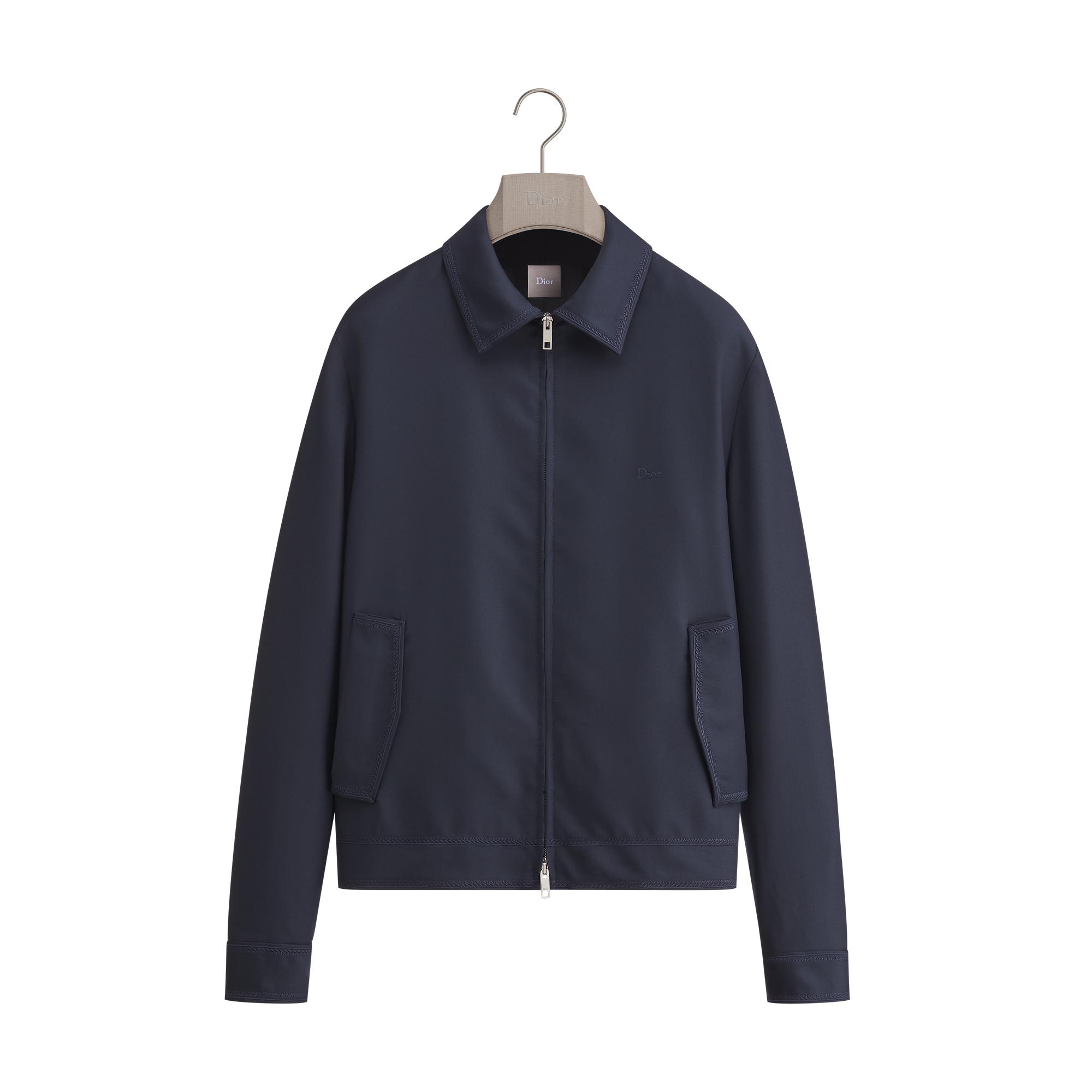 Zipped Jacket with Dior Moulures Embroideries Navy Blue Virgin