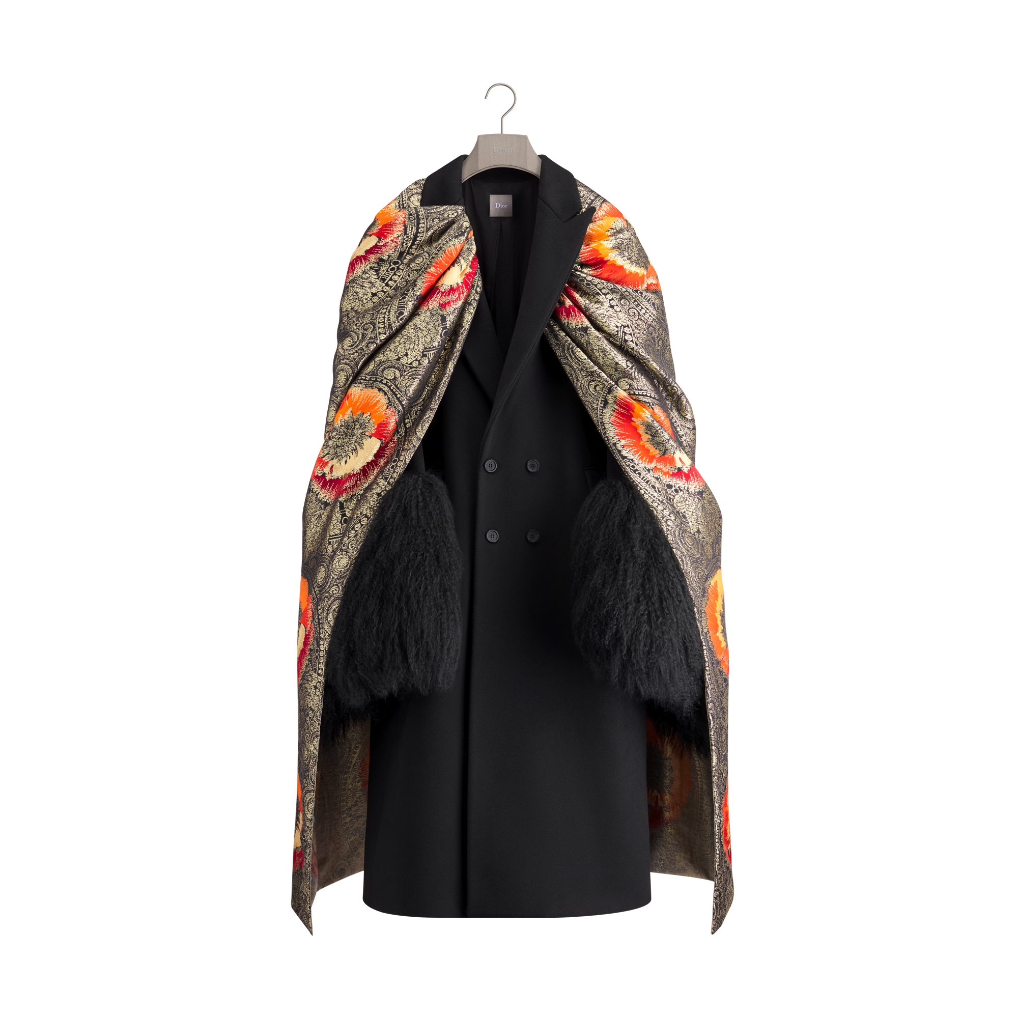 Dior Byzance Cape Coat Black Lambskin Shearling and Cashmere | DIOR US