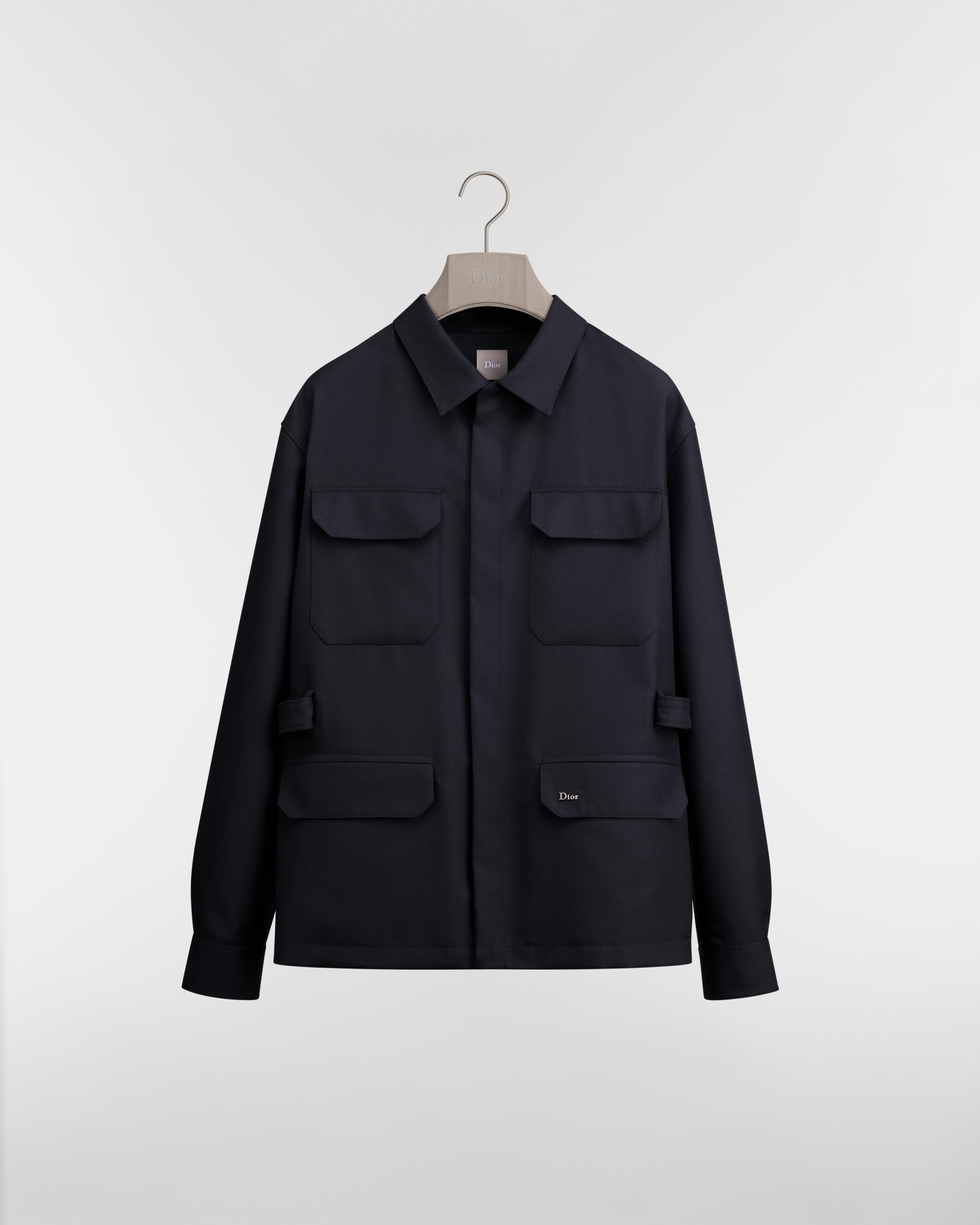 Safari Shirt Navy Blue Virgin Wool Blend E01