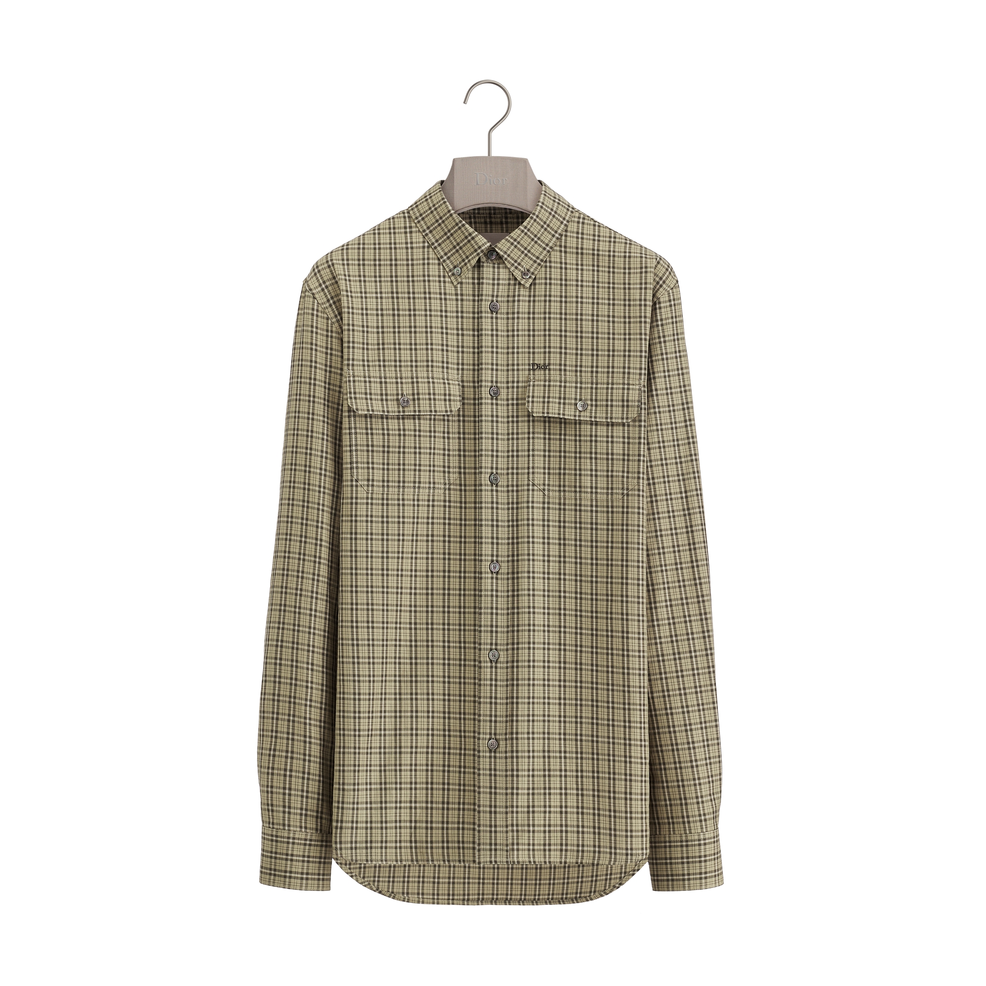 Shirt with Buttoned Collar Beige Checkered Cotton | DIOR