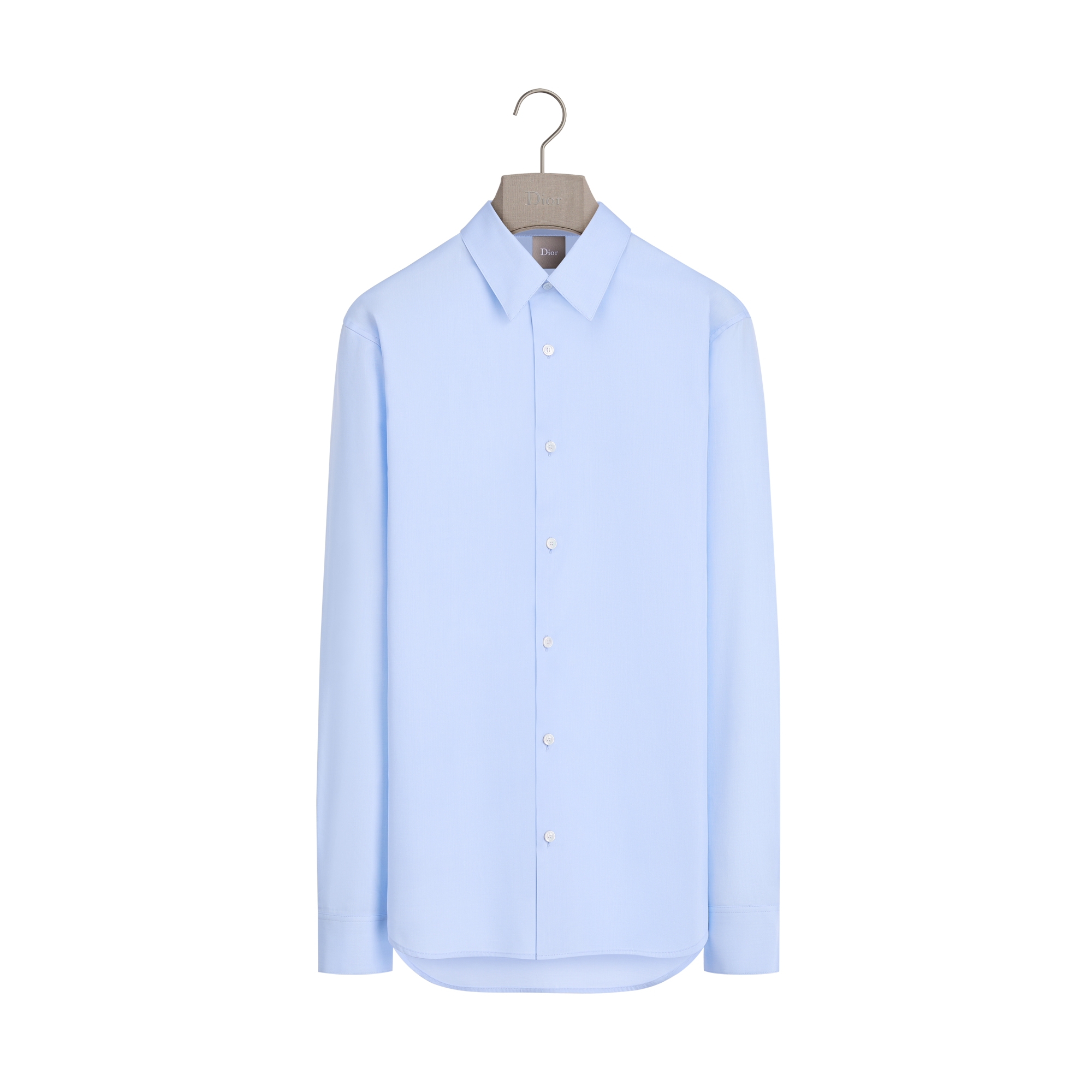 Shirt with CD Embroidery Blue Herringbone Cotton Poplin E01