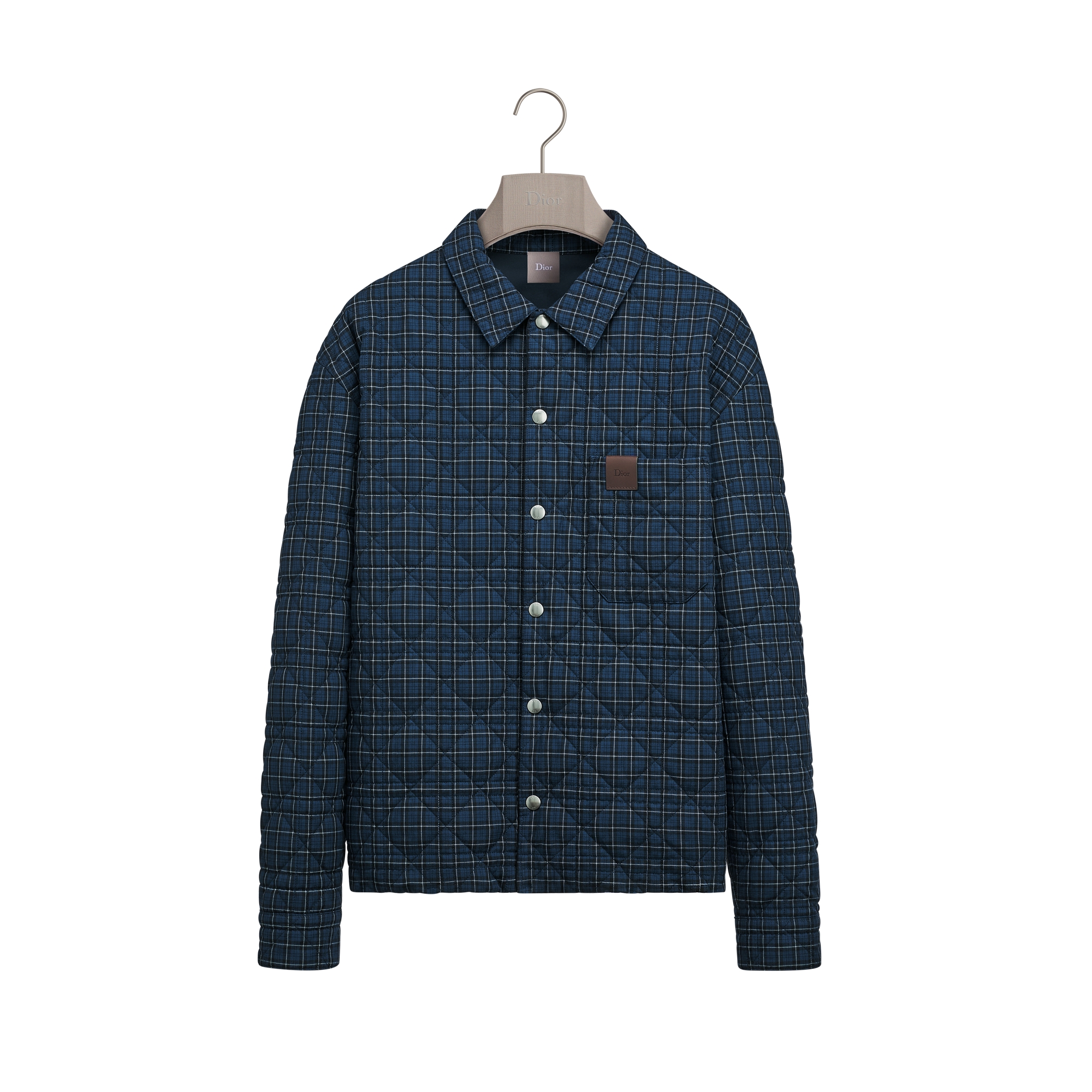 Cannage Quilted Reversible Shirt Blue Check'n'Dior Cotton Twill