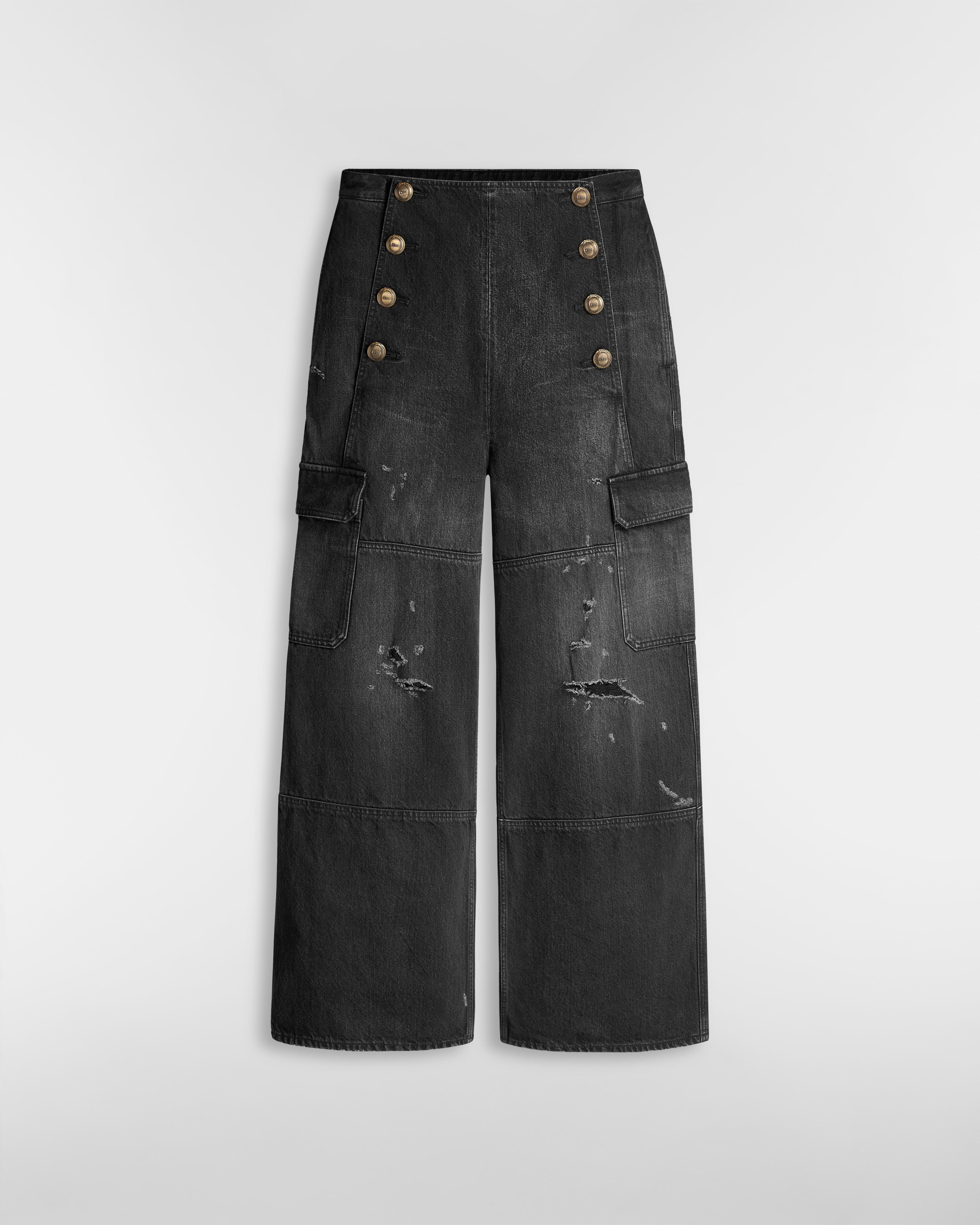 Jeans cargo estilo marinheiro Twill de algodão preto E01
