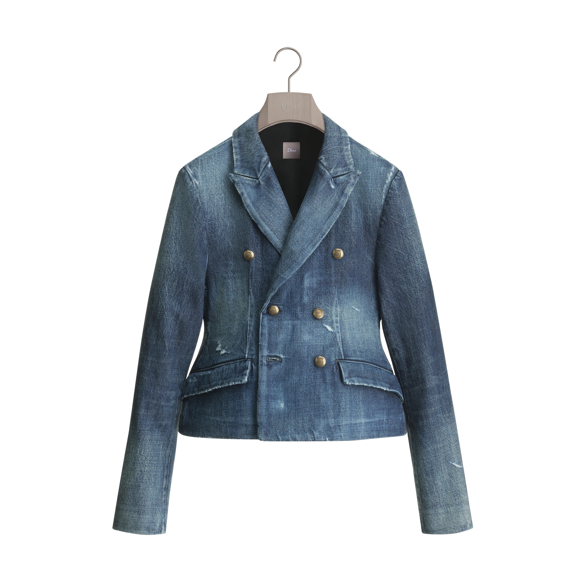 Cropped-Fit Bar Jacket Blue Cotton Twill E01
