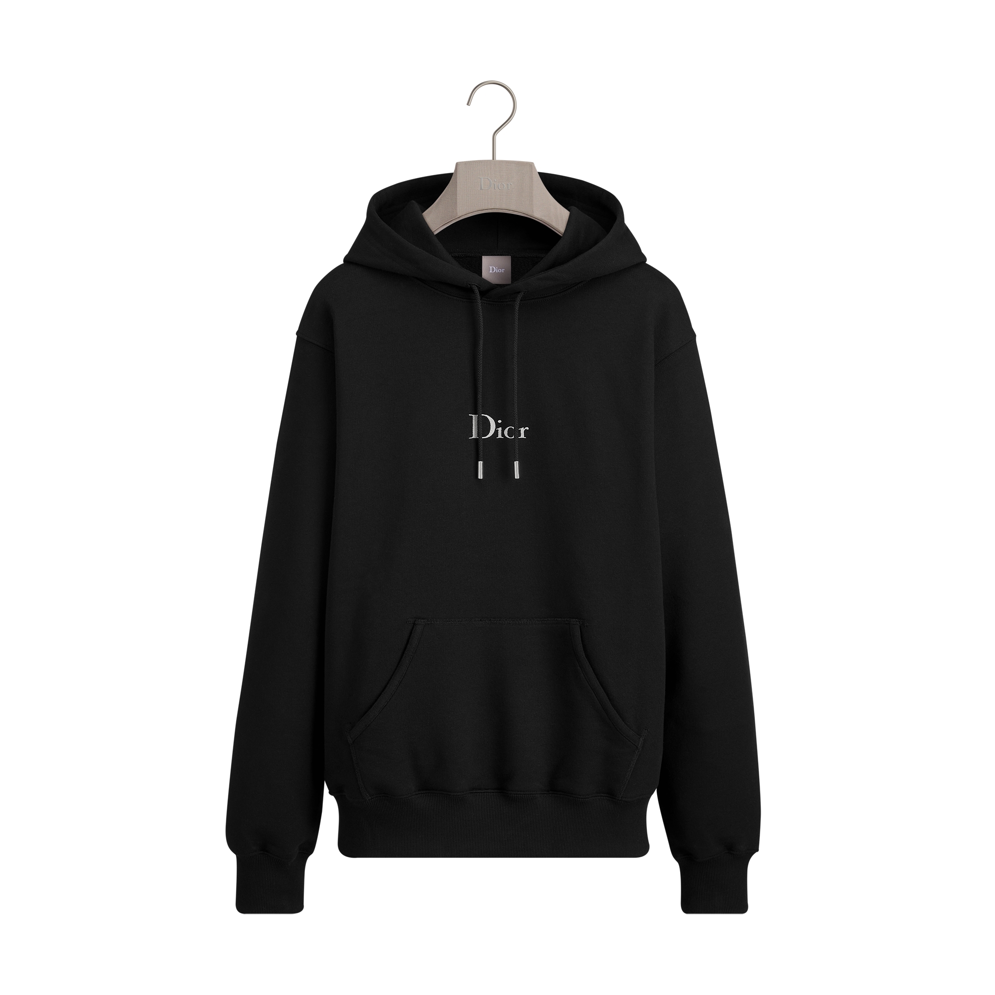 Hooded Sweatshirt with Dior Embroidery, Relaxed Fit Black Cotton Fleece E01