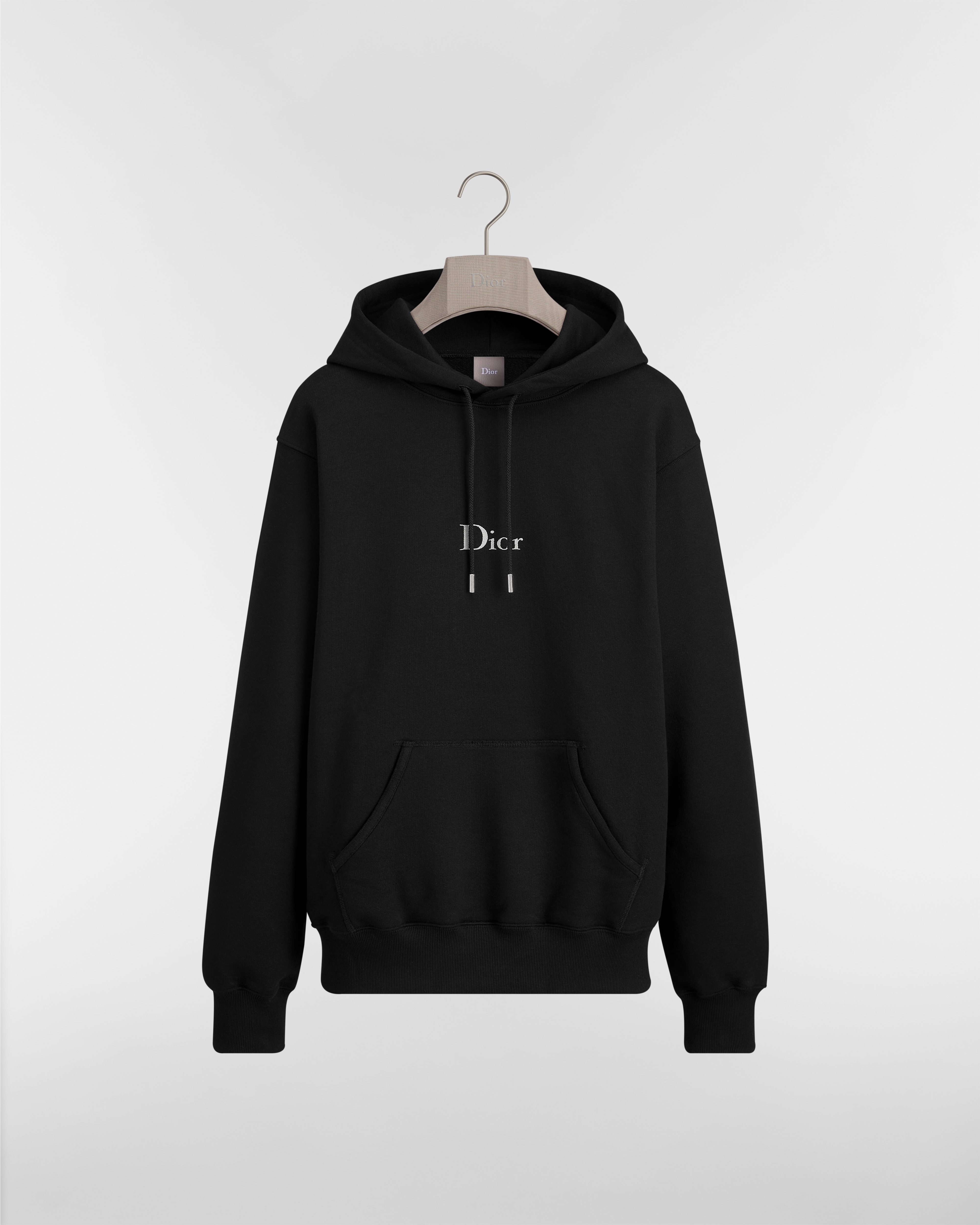 Hooded Sweatshirt with Dior Embroidery, Relaxed Fit Black Cotton Fleece E01