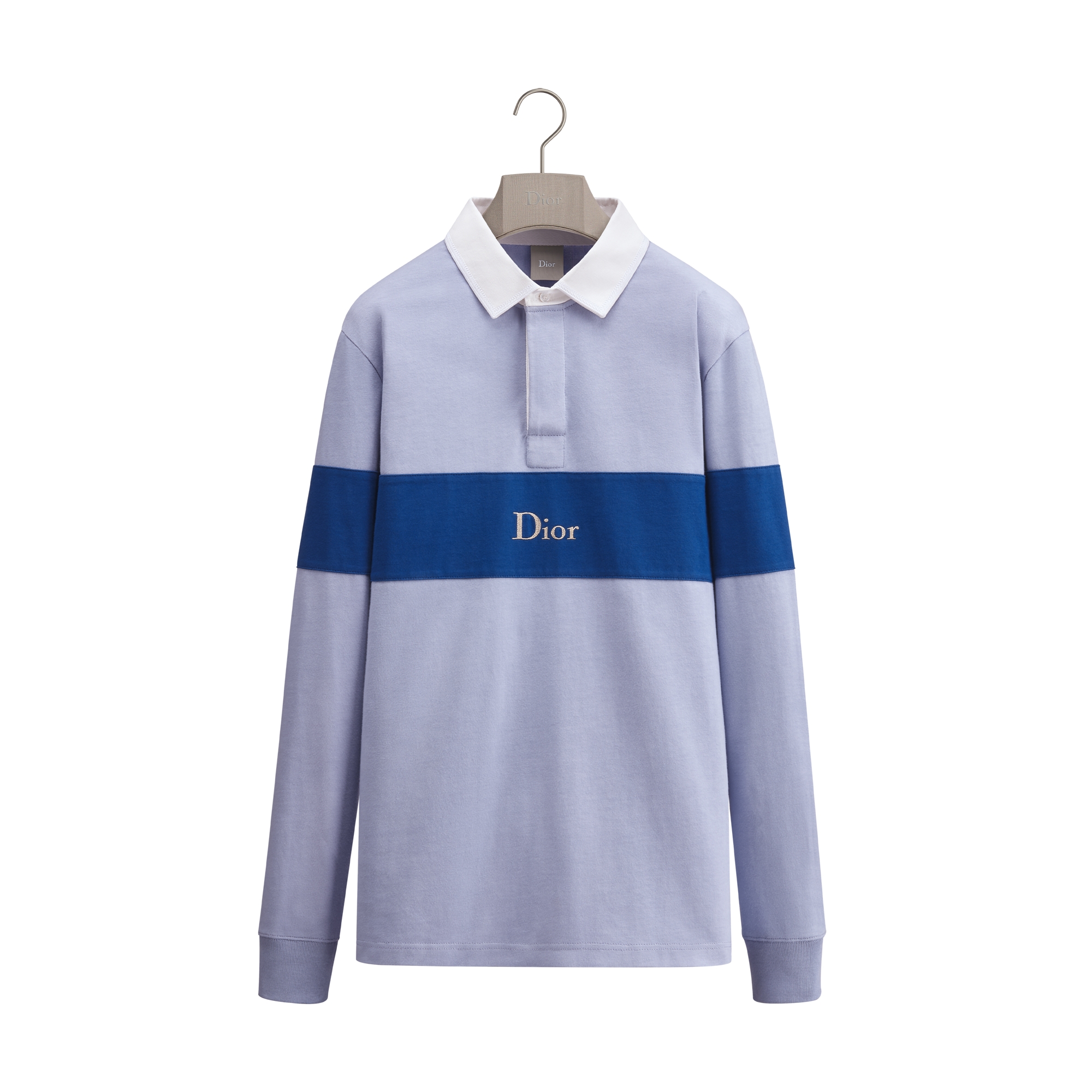 Long-Sleeved Rugby Shirt, Relaxed Fit Blue Cotton Jersey E01