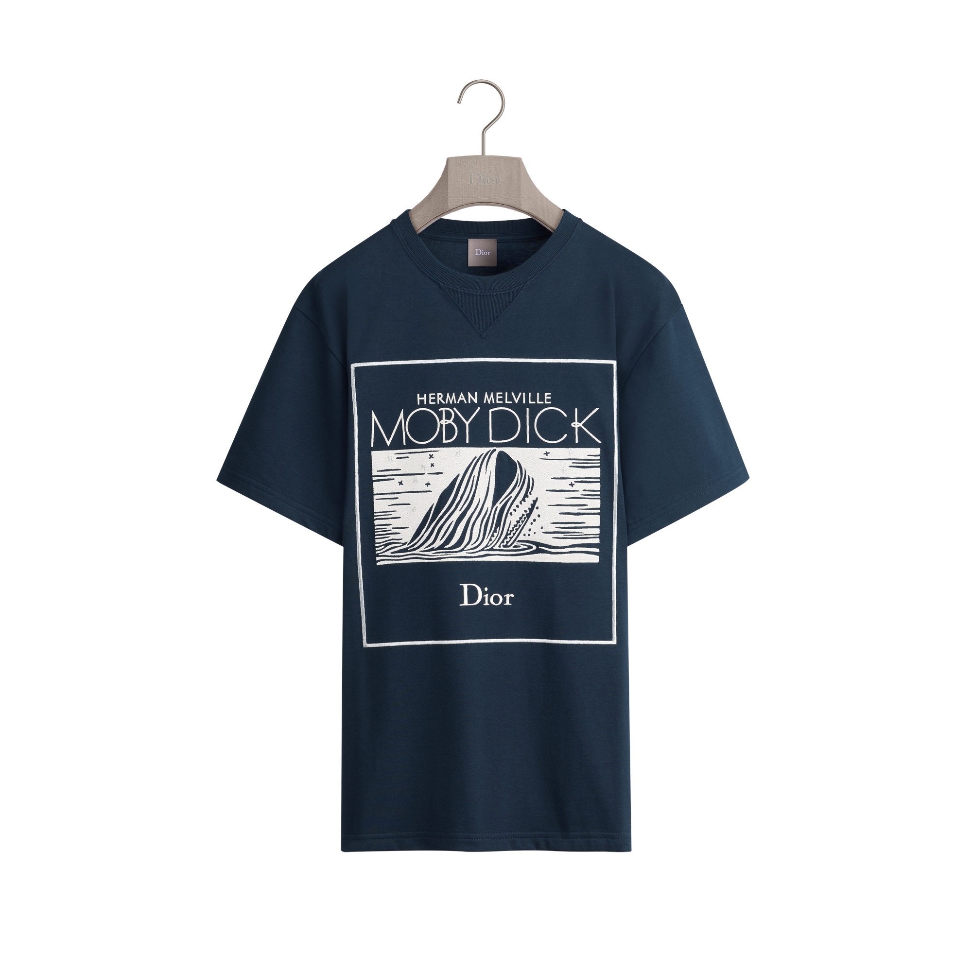 T-Shirt with Book Cover Embroidery and Print, Relaxed Fit Navy