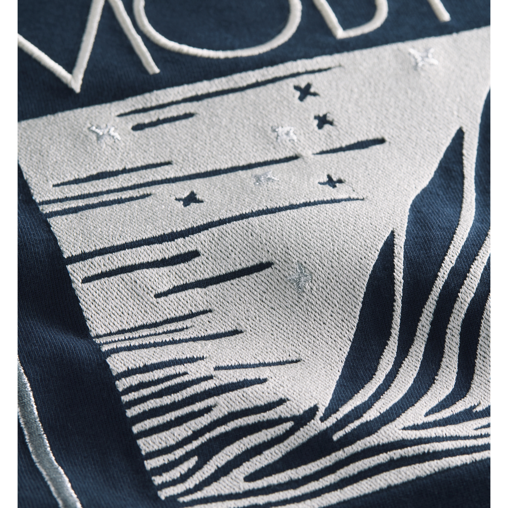 T-Shirt with Book Cover Embroidery and Print, Relaxed Fit Navy Blue Cotton Jersey E10