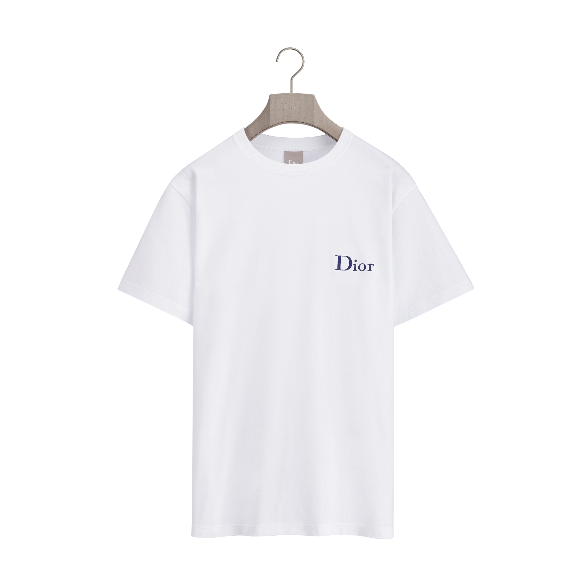 T-Shirt with Dior Embroidery, Relaxed Fit White Cotton Jersey E01