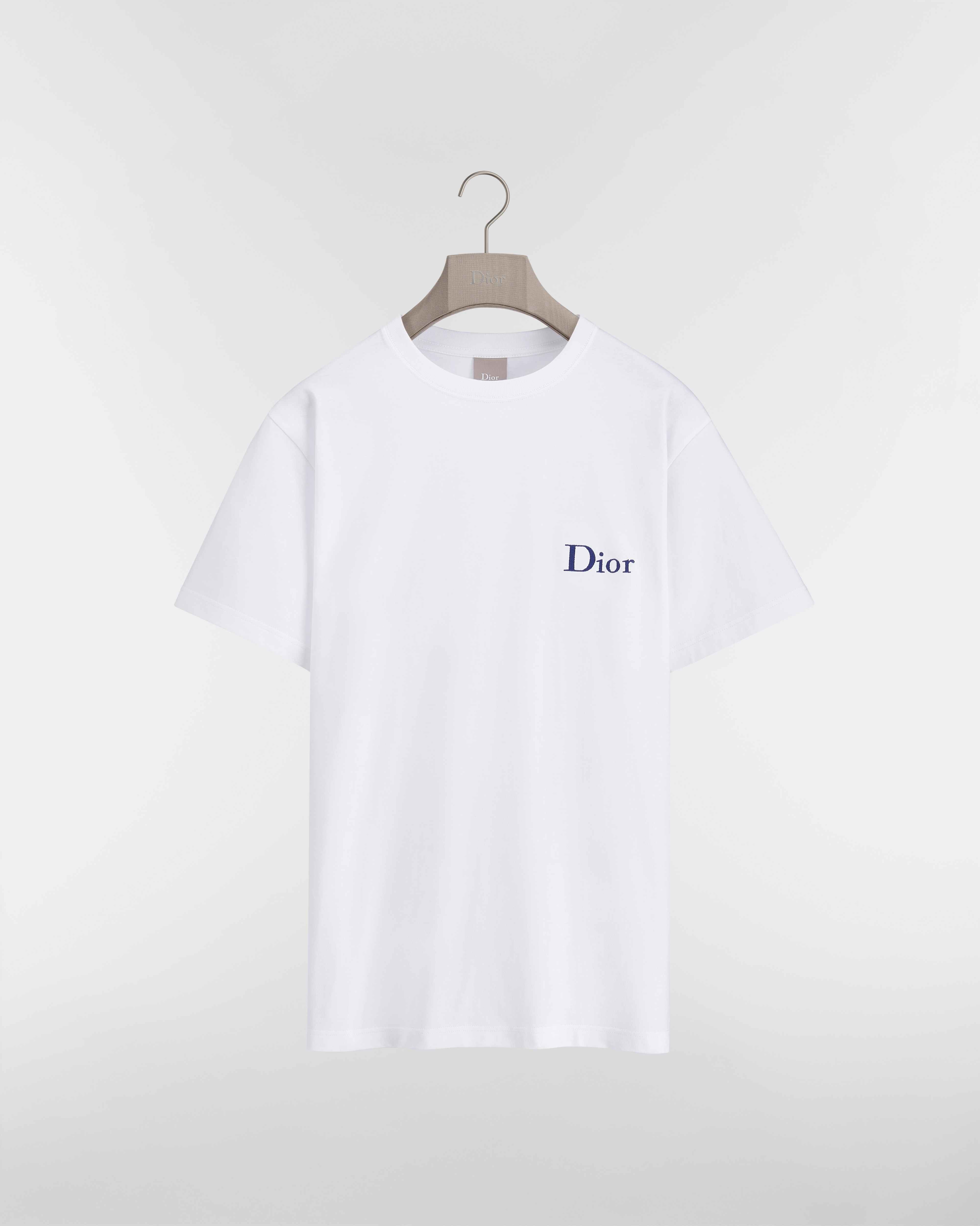 T-Shirt mit Dior Stickerei, Relaxed Fit Baumwolljersey in Weiß E01