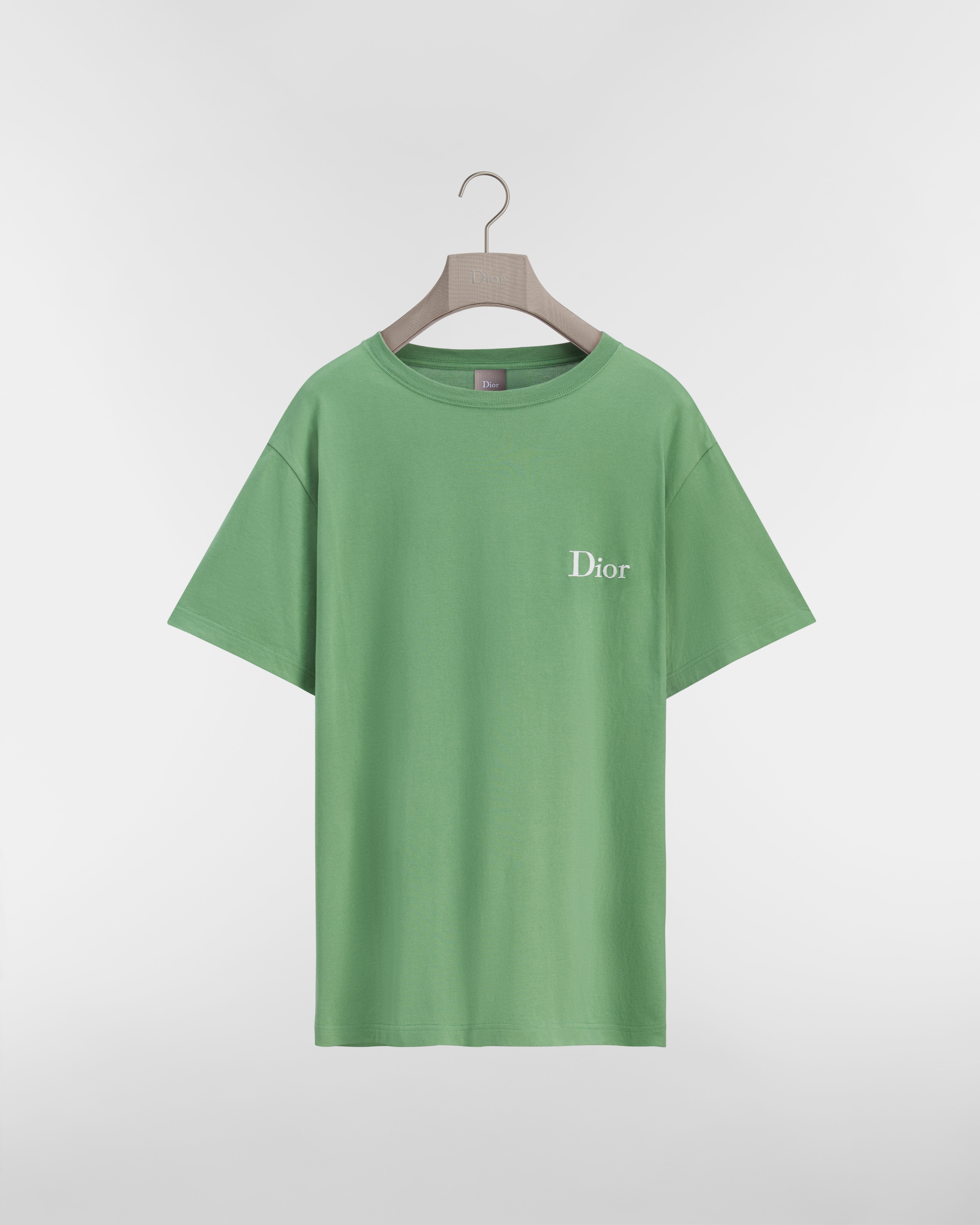 T-Shirt mit Dior Stickerei, Relaxed Fit Baumwolljersey in Grün E01