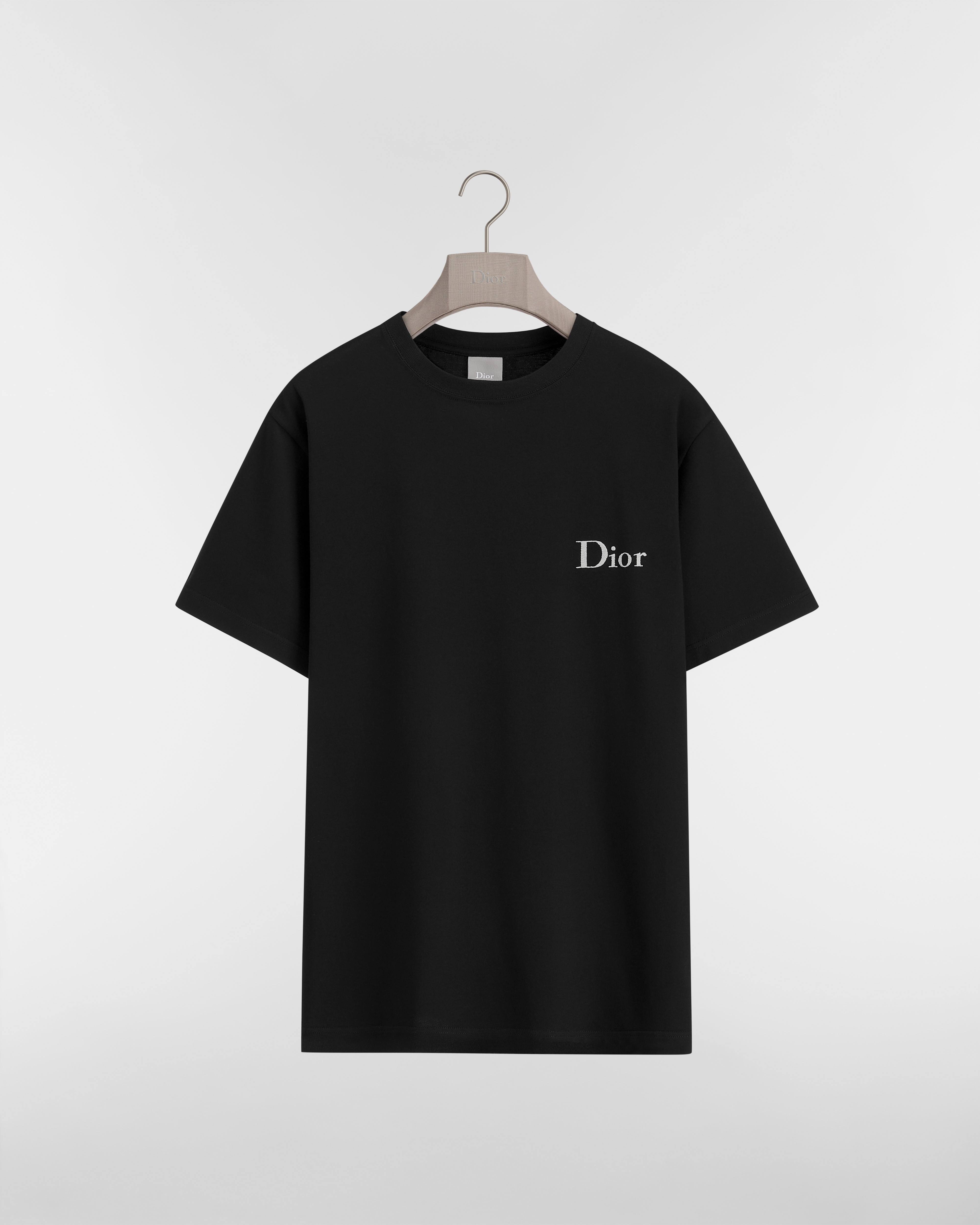 T-Shirt mit Dior Stickerei, Relaxed Fit Baumwolljersey in Schwarz E01