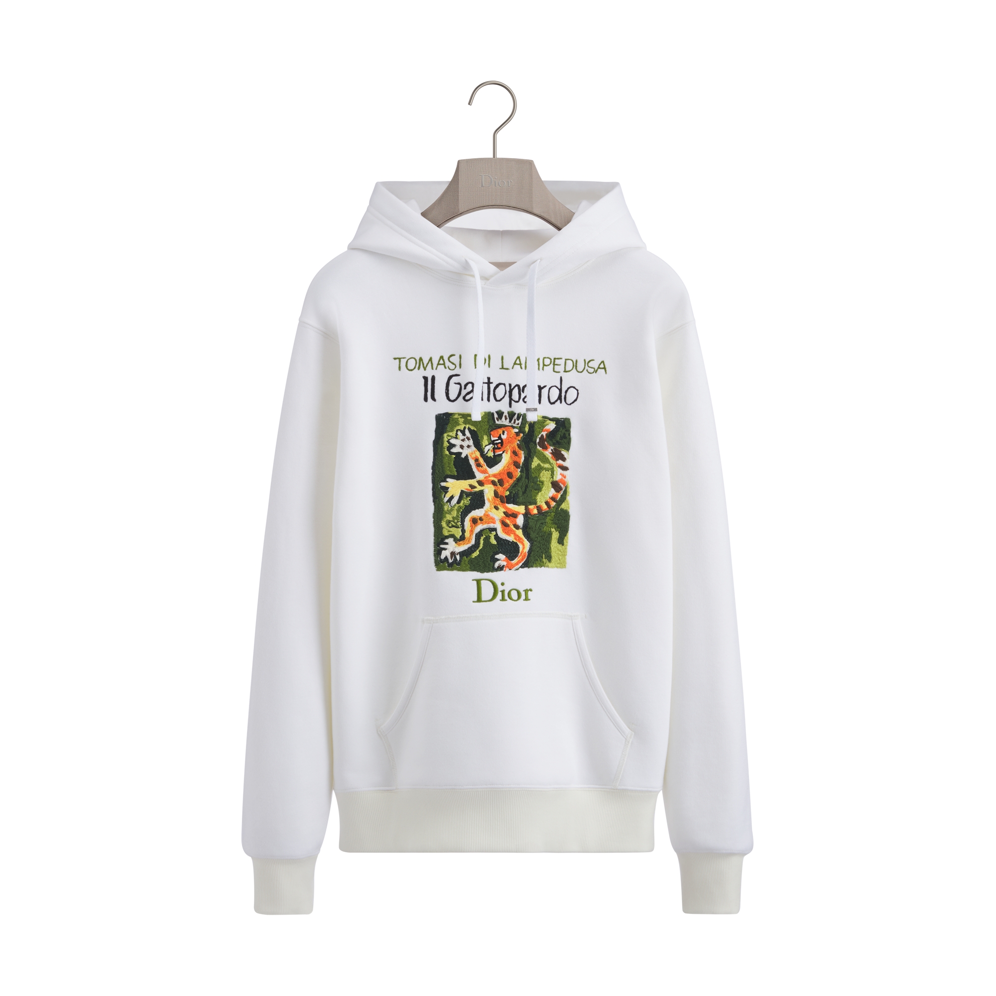 Hooded Sweatshirt with Book Cover Embroidery, Relaxed Fit White