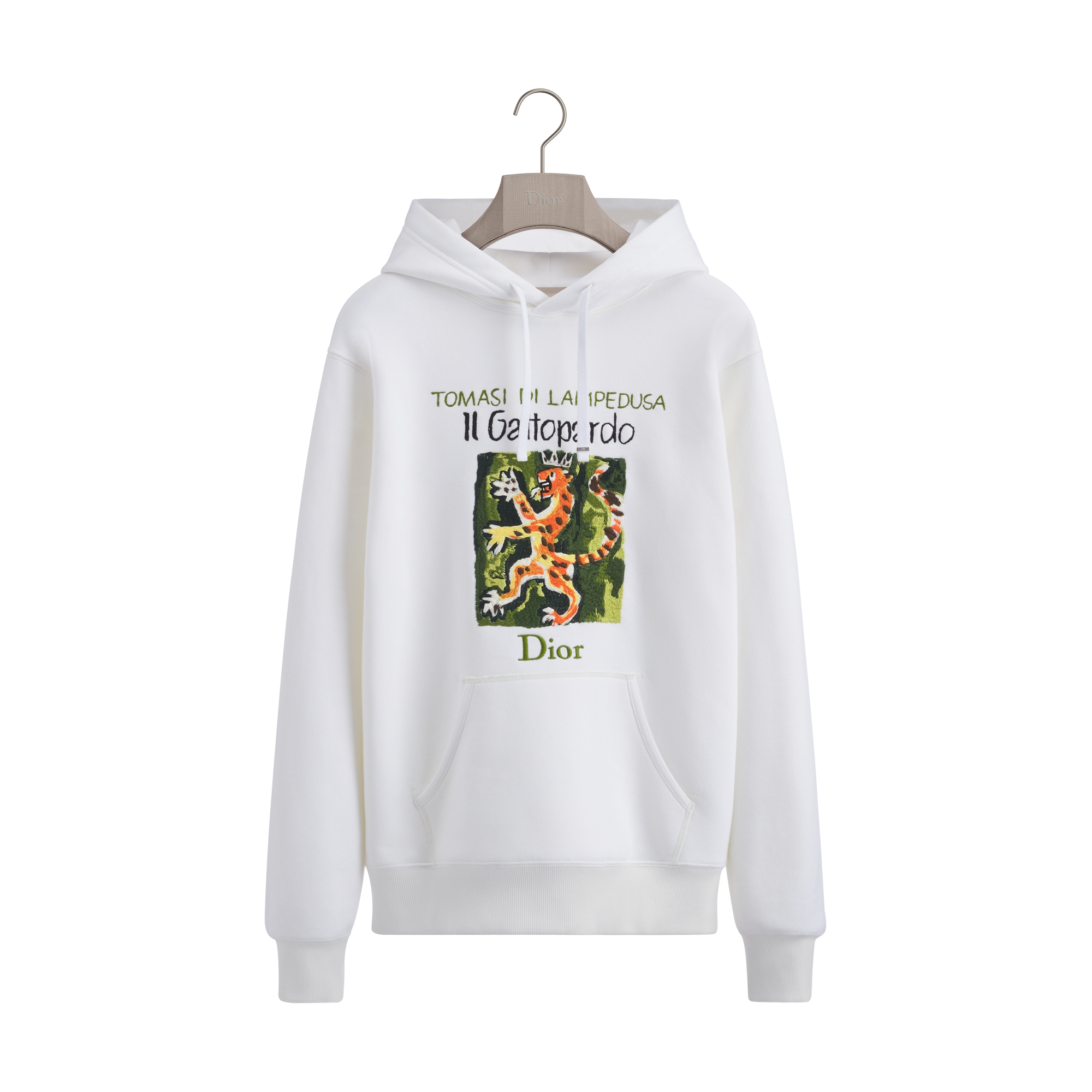 Hooded Sweatshirt with Book Cover Embroidery, Relaxed Fit White