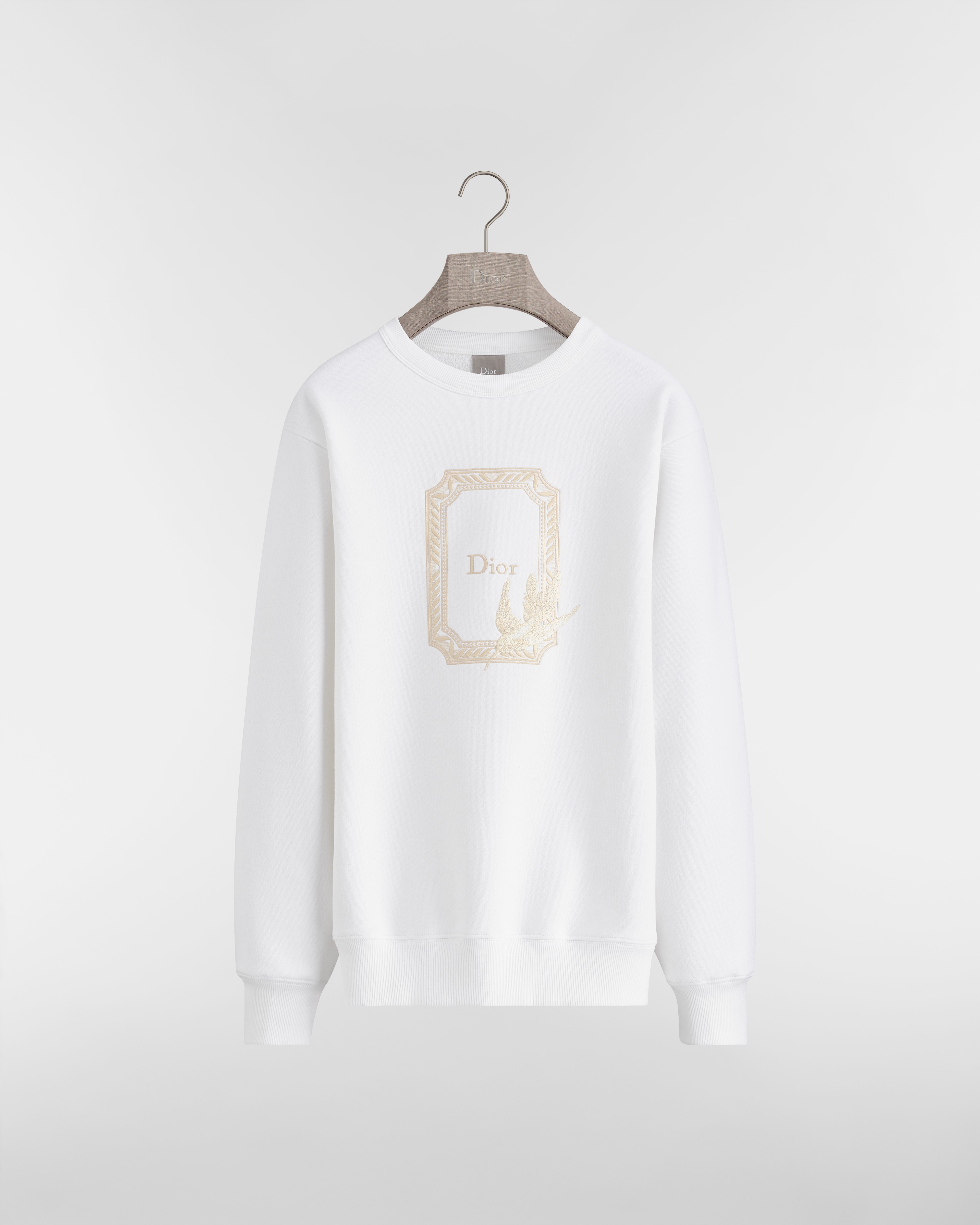 Dior Médaillon Colibri Sweatshirt, Relaxed Fit White Cotton Fleece E01