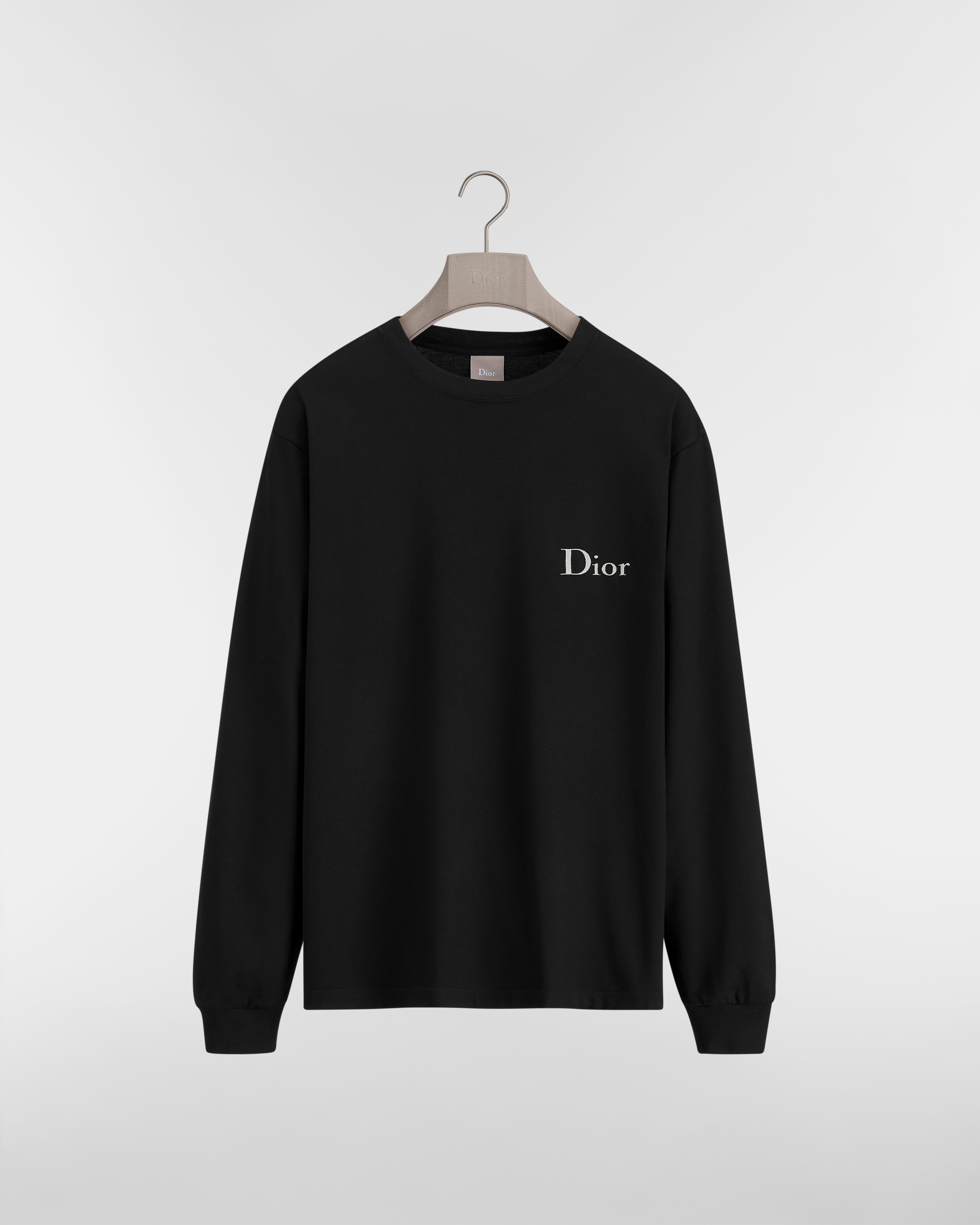Long-Sleeved T-Shirt with Dior Embroidery, Relaxed Fit Black Cotton Jersey E01