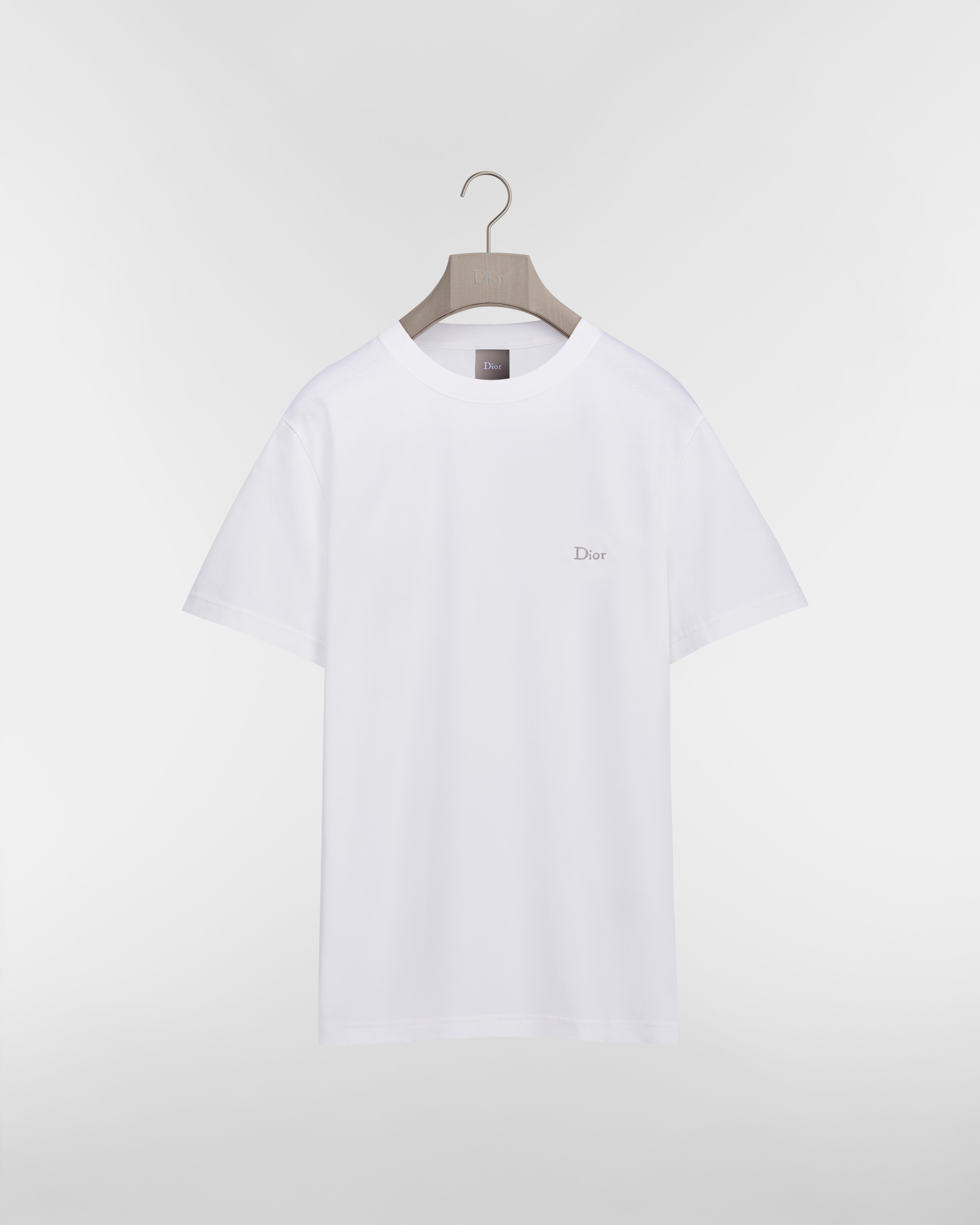 T-Shirt mit Dior Stickerei, Regular Fit Baumwolljersey in Weiß E01