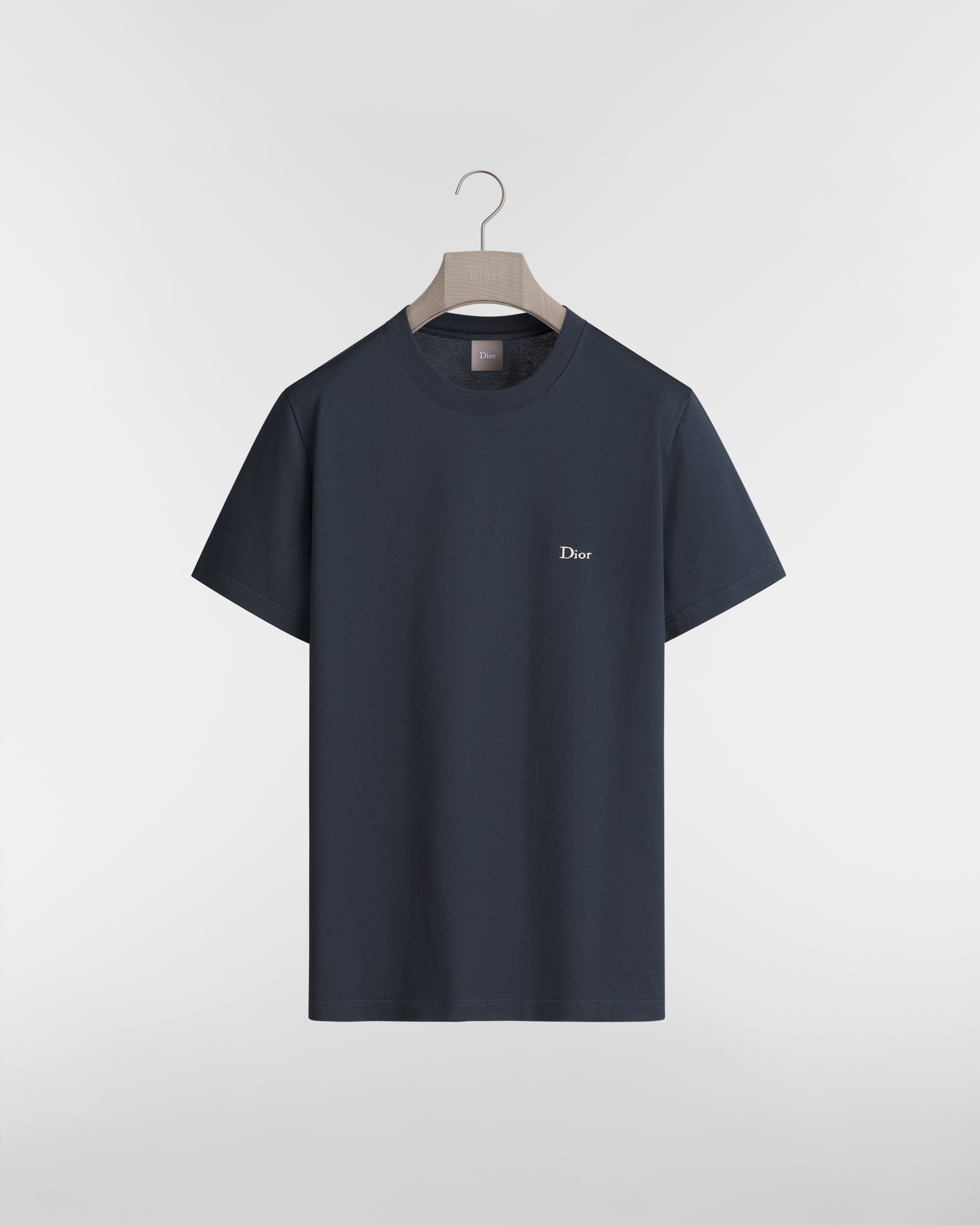T-Shirt with Dior Embroidery, Regular Fit Blue Cotton Jersey E01