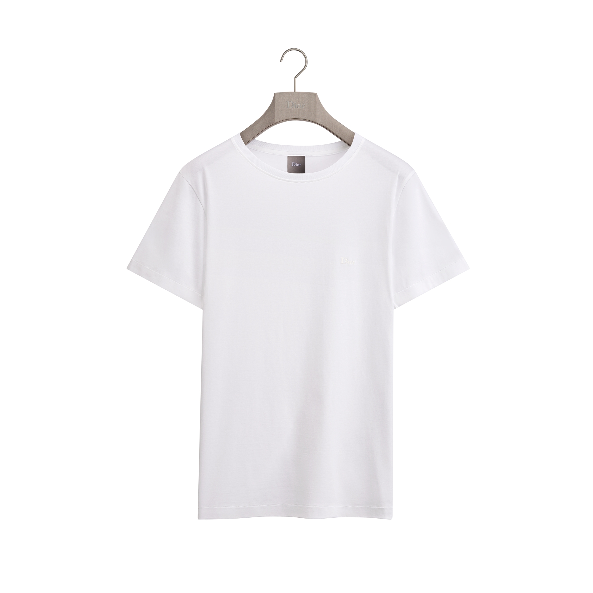 T-Shirt with Dior Embroidery, Slim Fit White Cotton-Blend Jersey