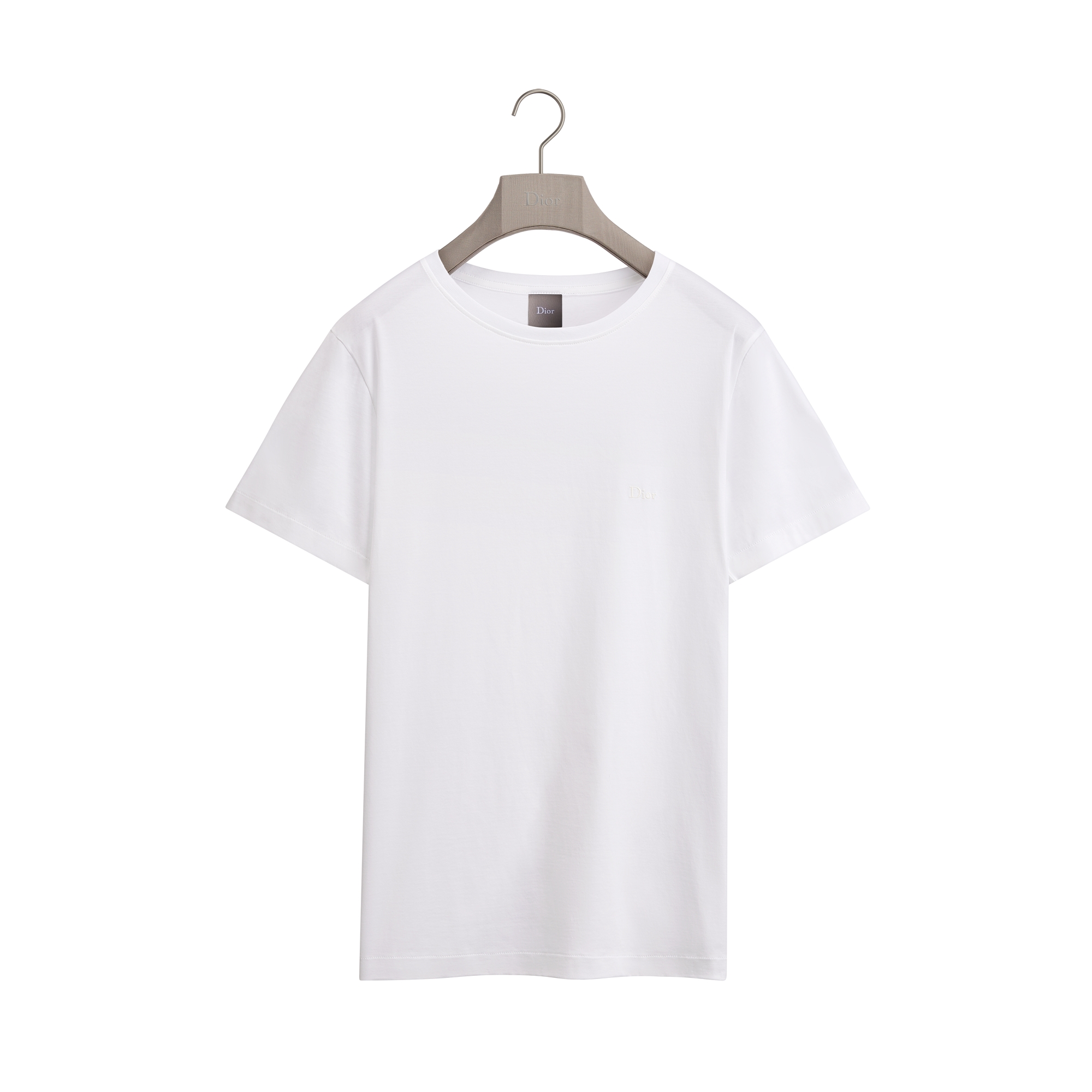T-Shirt with Dior Embroidery, Slim Fit White Cotton-Blend Jersey