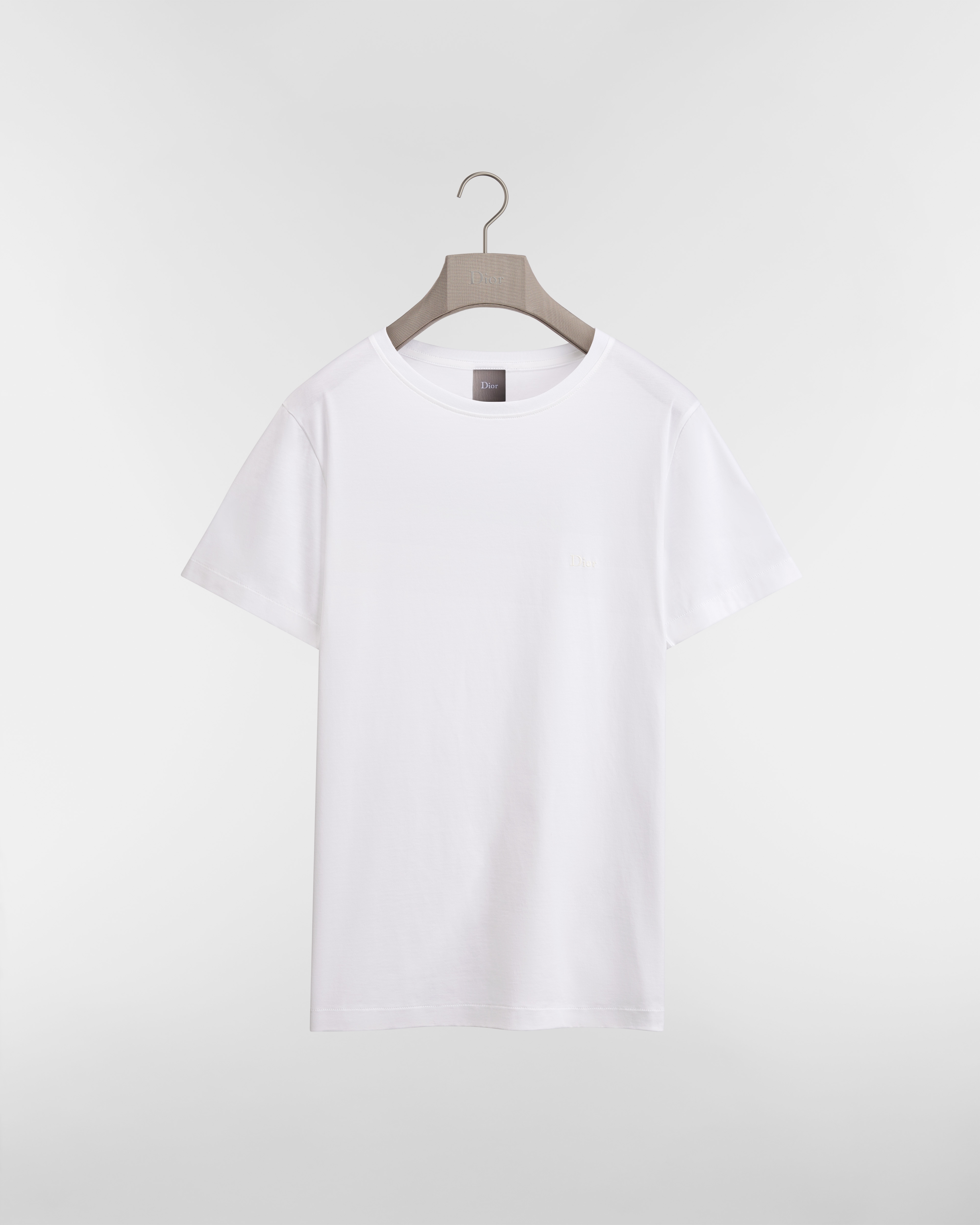 T-Shirt mit Dior Stickerei, Slim Fit Jersey aus Baumwollmischung in Weiß E01