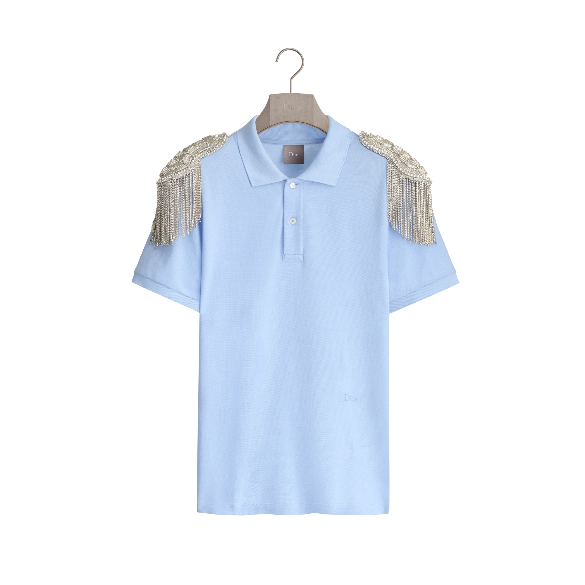 Polo Shirt with Epaulets, Regular Fit Sky Blue Sea Island Cotton Piqué E01